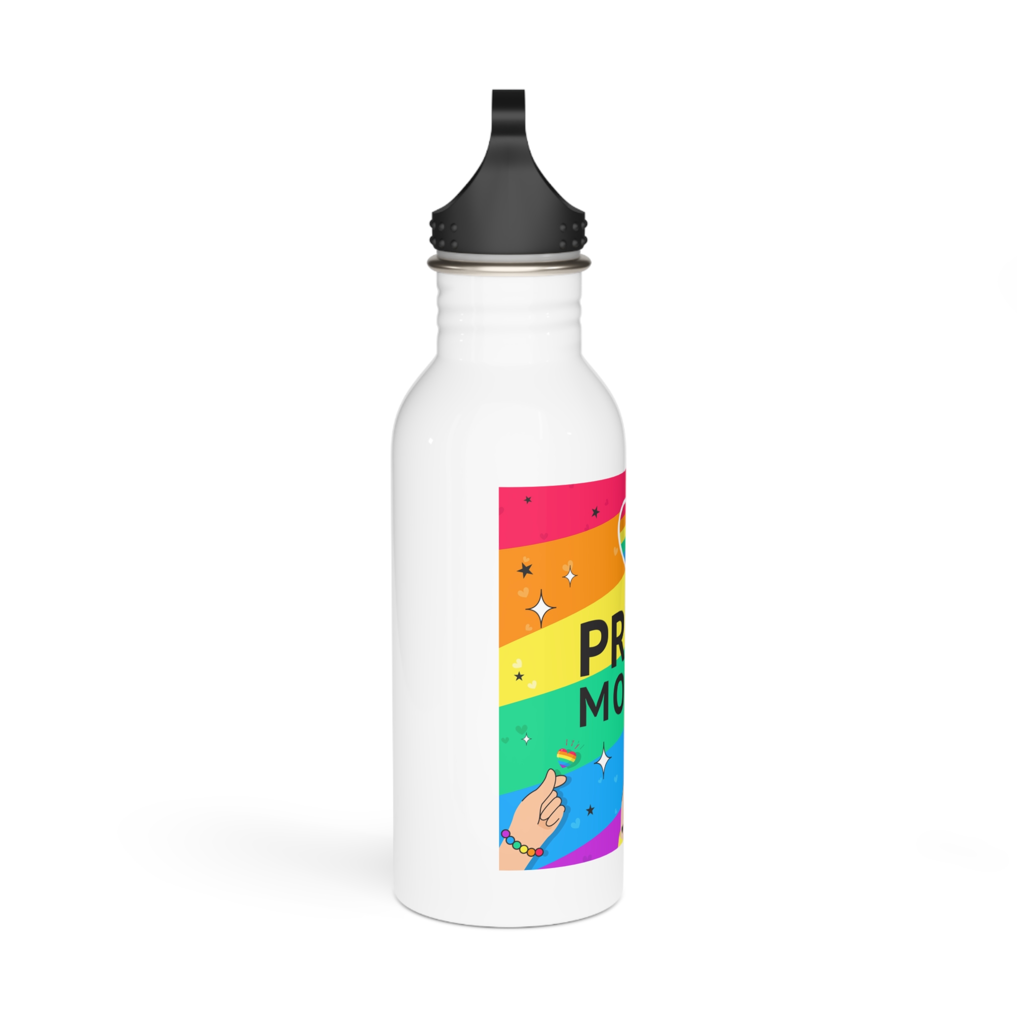 Pride Month Greeting Card Vector Illustration Hand Symbol Mini Heart Rainbow Flag Stainless Steel Water Bottle - Image 2