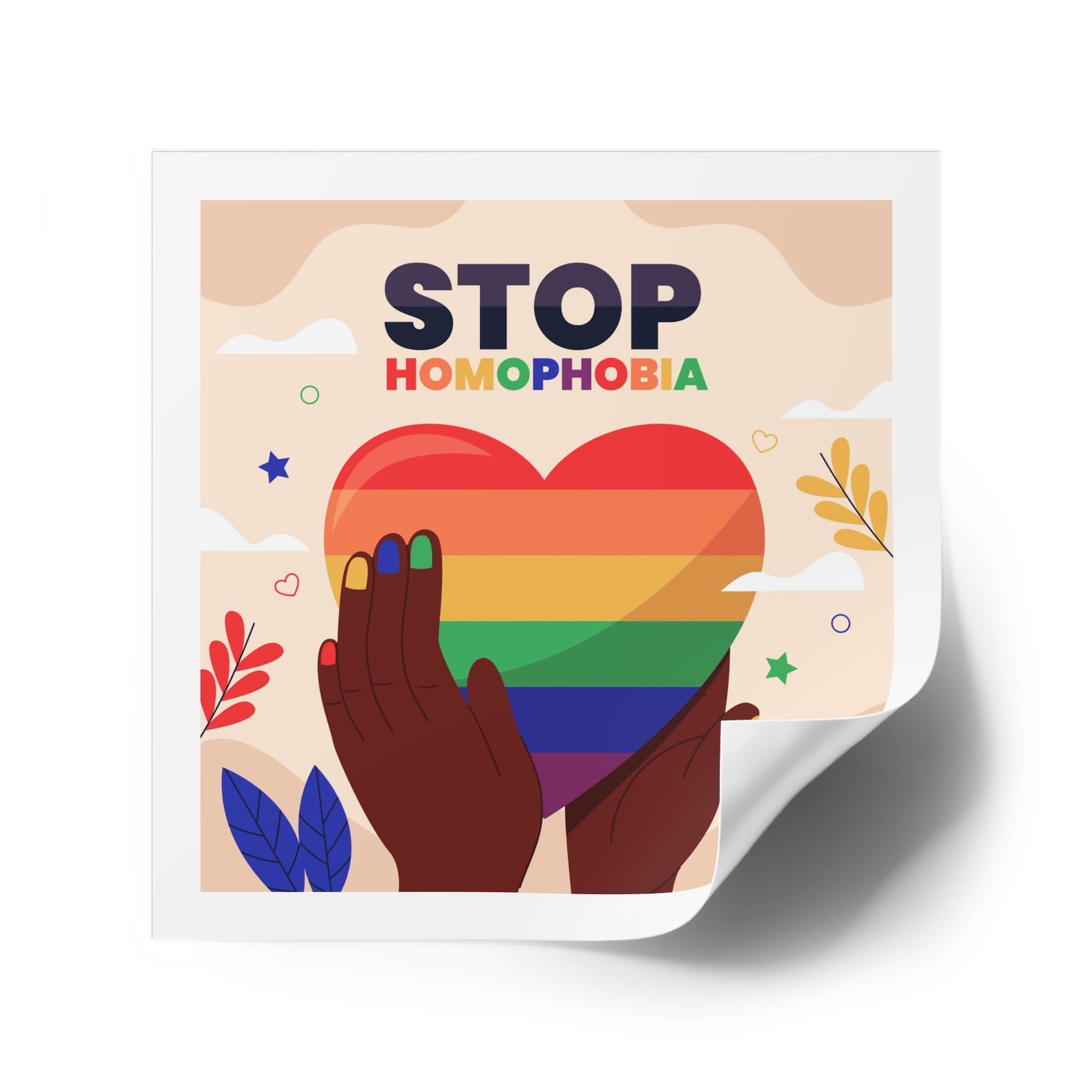 Hand Drawn Stop Homophobia Message Illustrated Laminate Stickers Square - Image 34