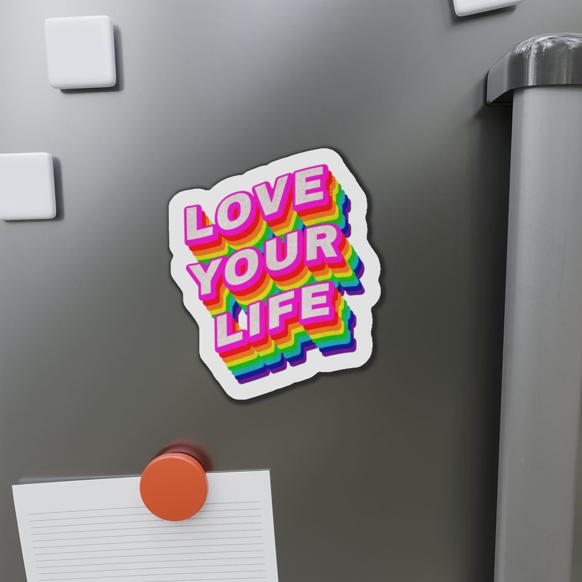 Rainbow Word Love Your Life Typography Design Element Die Cut Magnets - Image 14