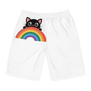 Black Cat With Rainbow Icon Pride Pet Design Vector Illustration Mens Board Shorts Aop