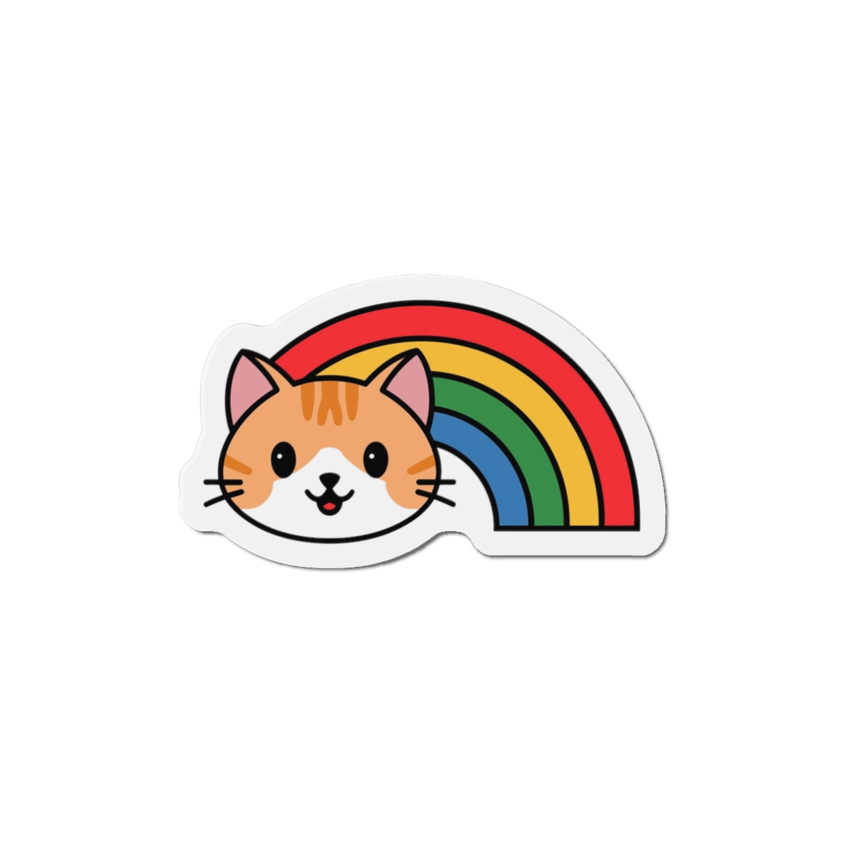 Cartoon Cat Head Illustration With Rainbow Happy Expression Die Cut Magnets - Image 4