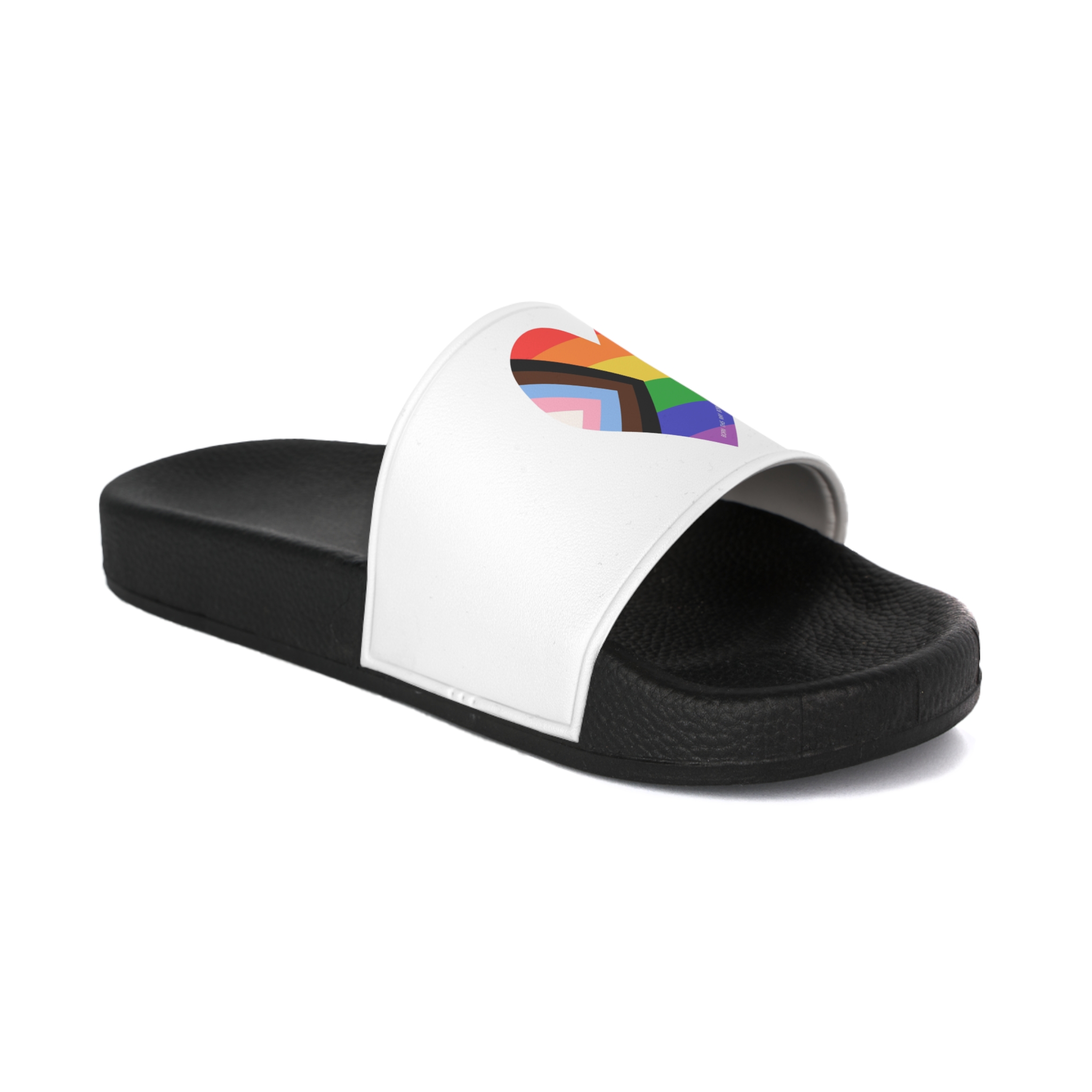 Heart Shaped Lgbtq Flag Flat Vector Illustration Mens Slide Sandals - Image 2