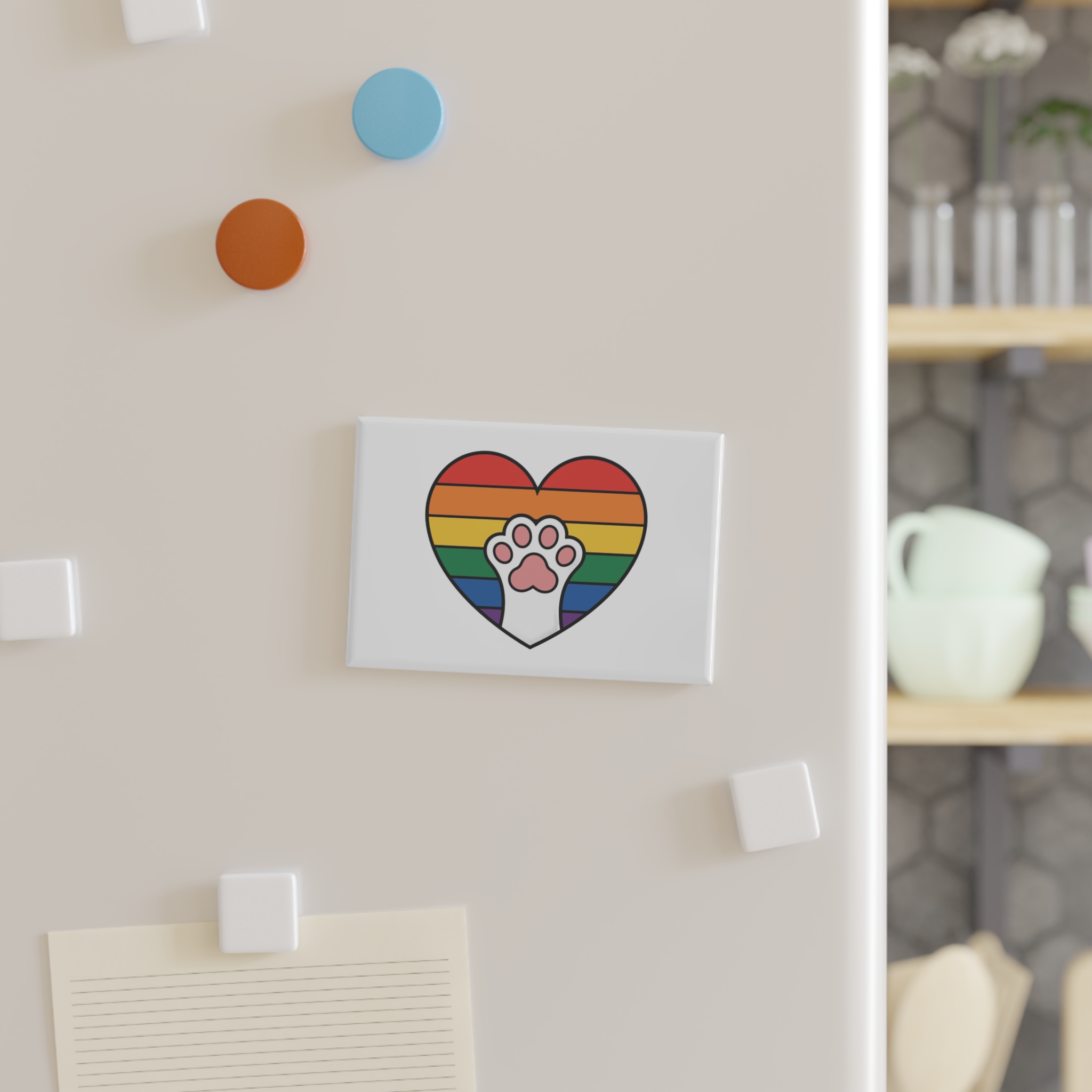 Rainbow Heart With Cute Cat Paw Pride Illustration Button Magnet Rectangle 1 And 10 Pcs - Image 3