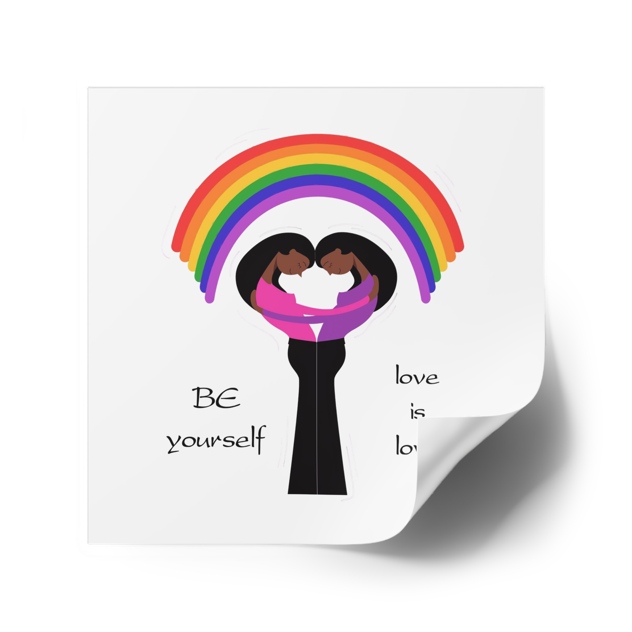 Poster Two Girls Hugging With Rainbow Laminate Stickers Square - Image 34