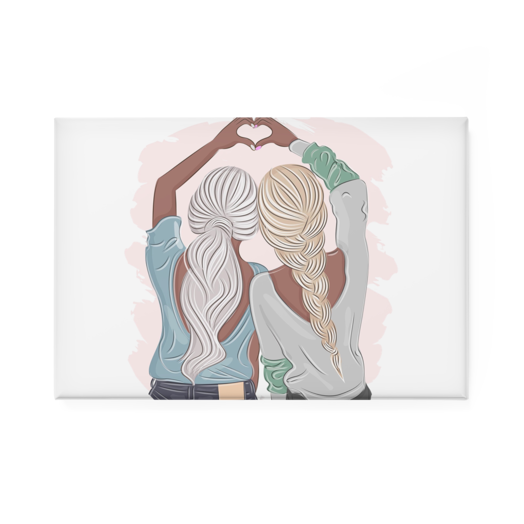 Stylish Girlfriends Two Sisters Show With Hands Heart View From Back Friendship Concept Fashion Vector Illustration Art Postcard Poster Interior Design Textile Print Button Magnet Rectangle 1 And 10...