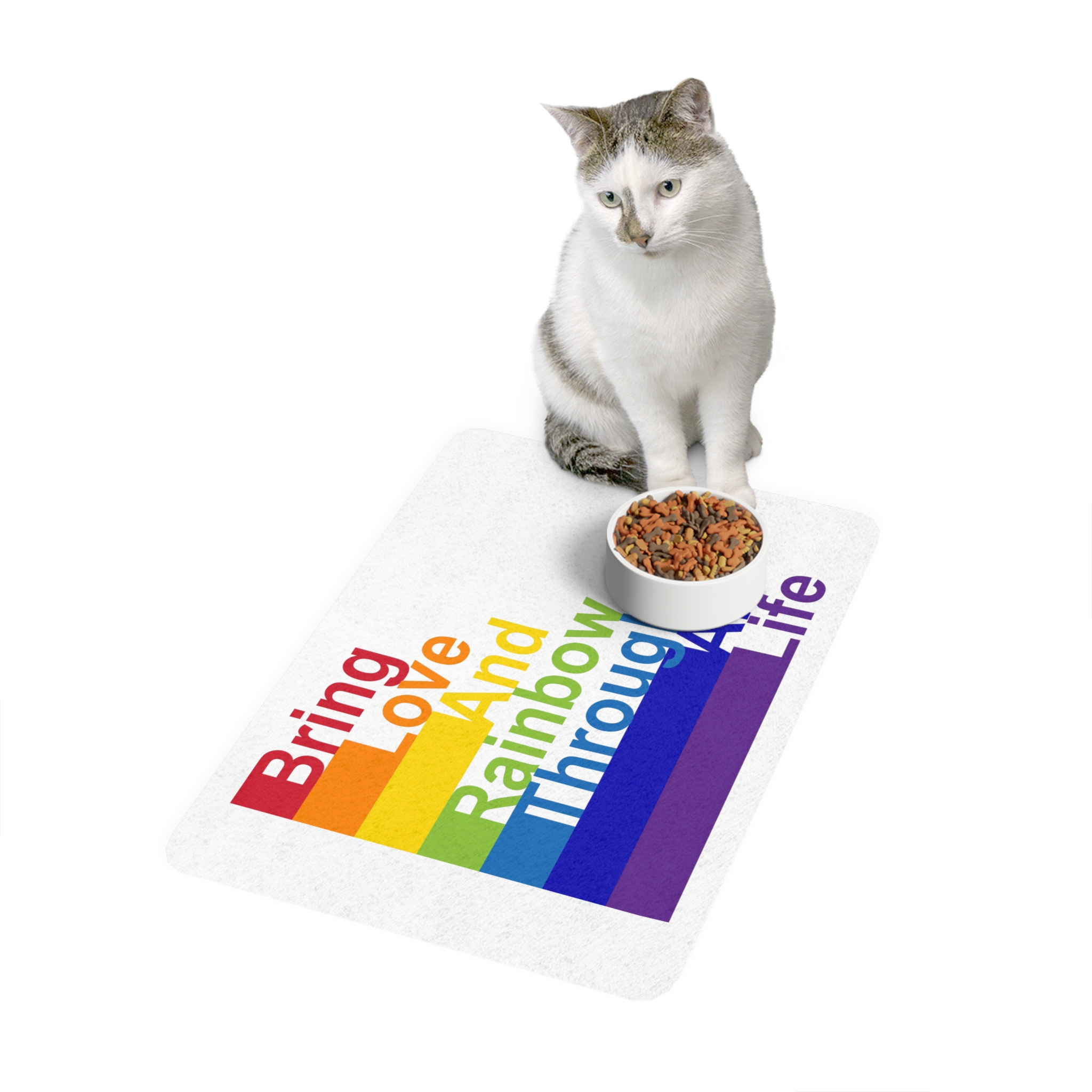Lgbt Concept Motivating Phrase Colors Rainbow Bring Love Rainbow Through Life Pet Food Mat 12x18 - Image 3