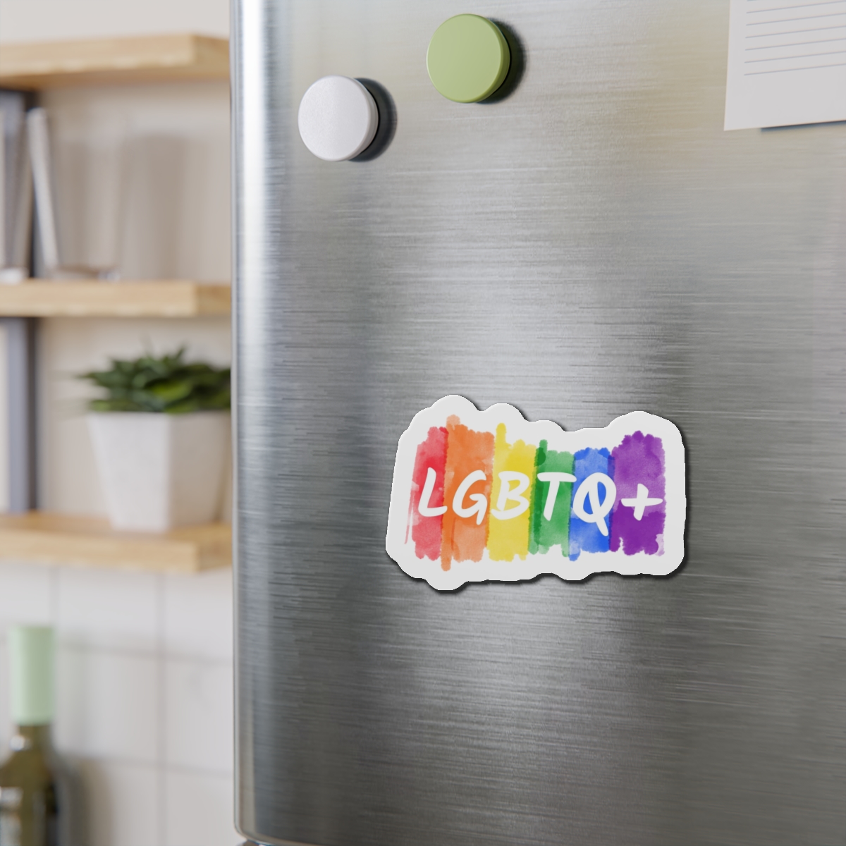 Lgbtq Logo Lettering Text Vector Rainbow Watercolor Paint Textured Colorful Stripes Die Cut Magnets - Image 12