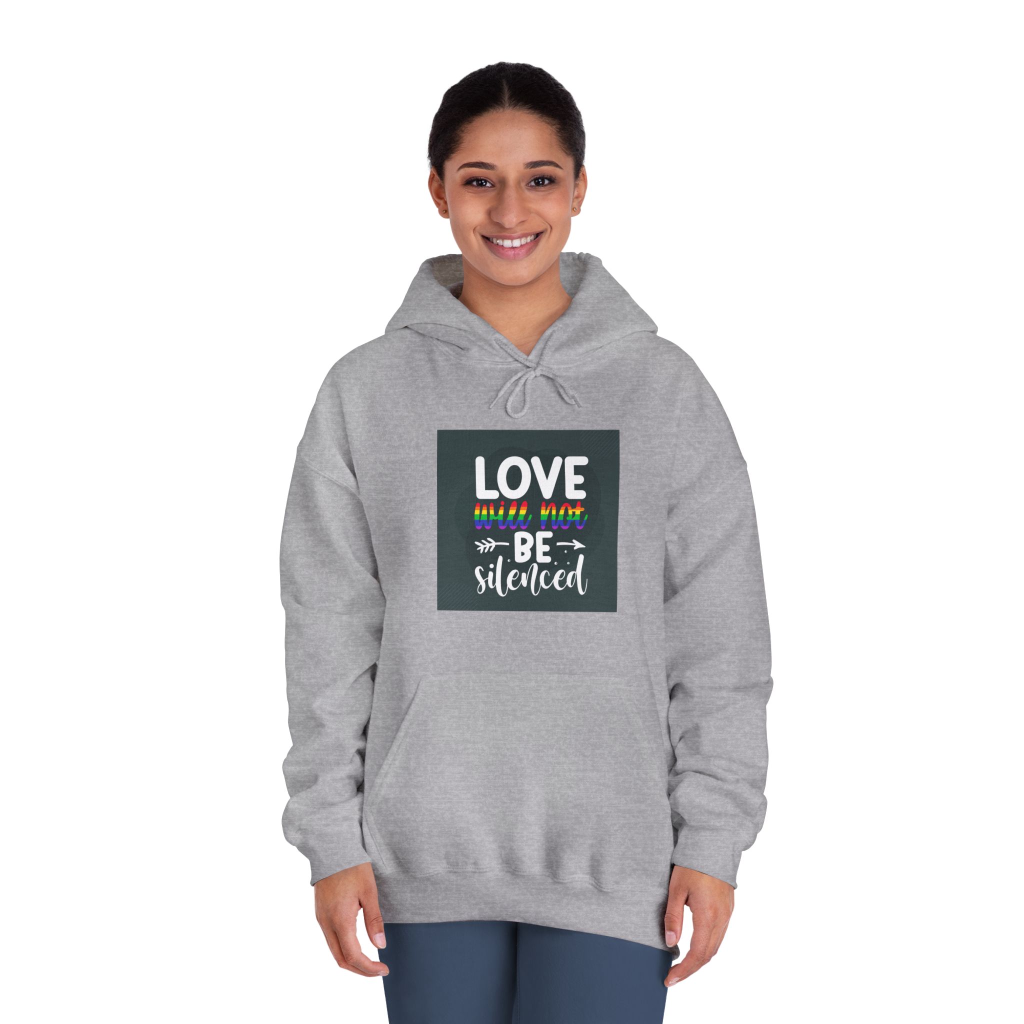 Love Will Be Silenced Premium Gay Pride Lettering Vector Design Unisex Dryblend Hooded Sweatshirt - Image 16