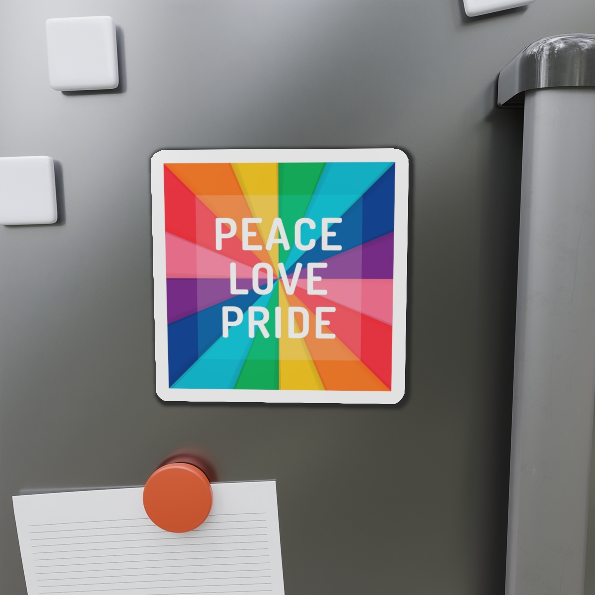 Rainbow Colored Background With Peace Love Pride Concept Pride Month Die Cut Magnets - Image 11
