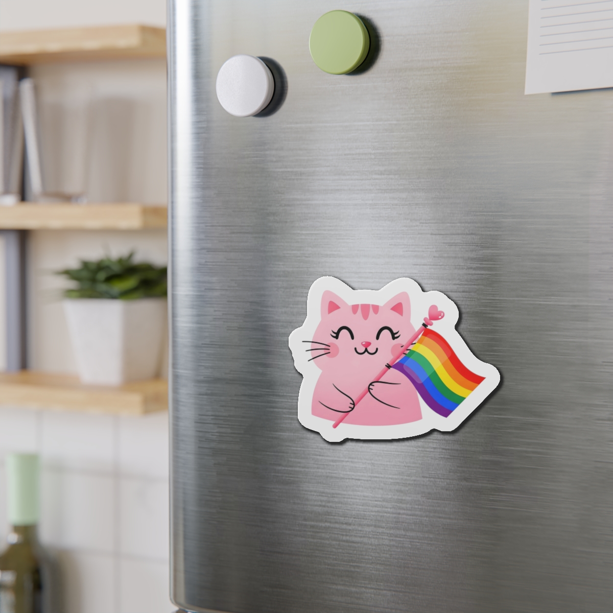 Cute Pink Cat With Rainbow Pride Flag Die Cut Magnets - Image 12