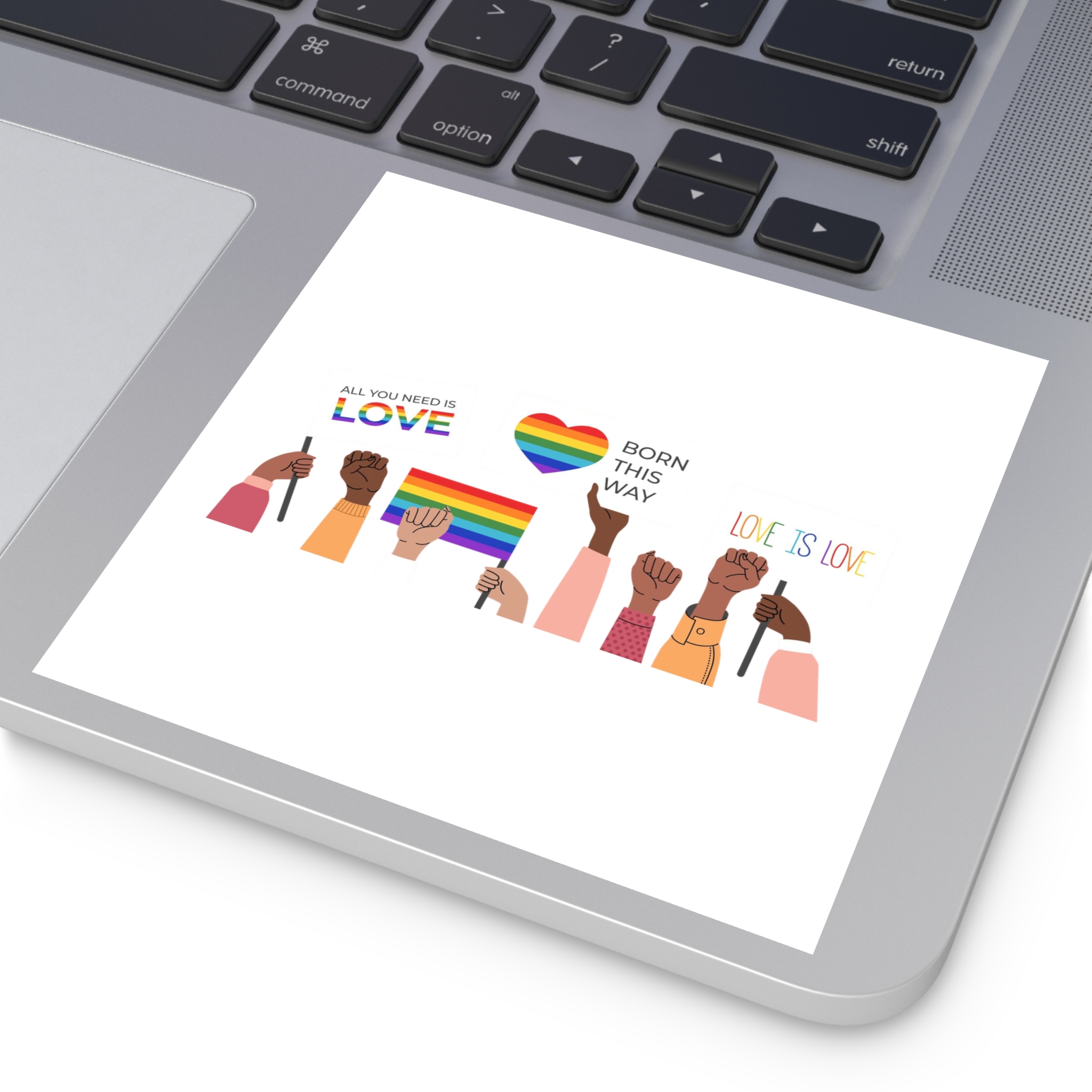 People Holding Lgbt Posters Symbols Signs Flags With Rainbows Pride Month Human Rights Love Is Love Laminate Stickers Square - Image 43