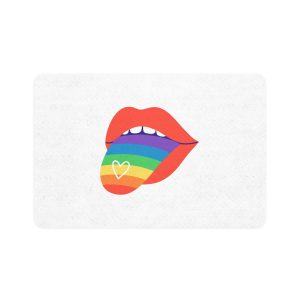 Open Red Lips With Rainbow Tongue Hand Drawn Vector Illustration Pet Food Mat 12x18