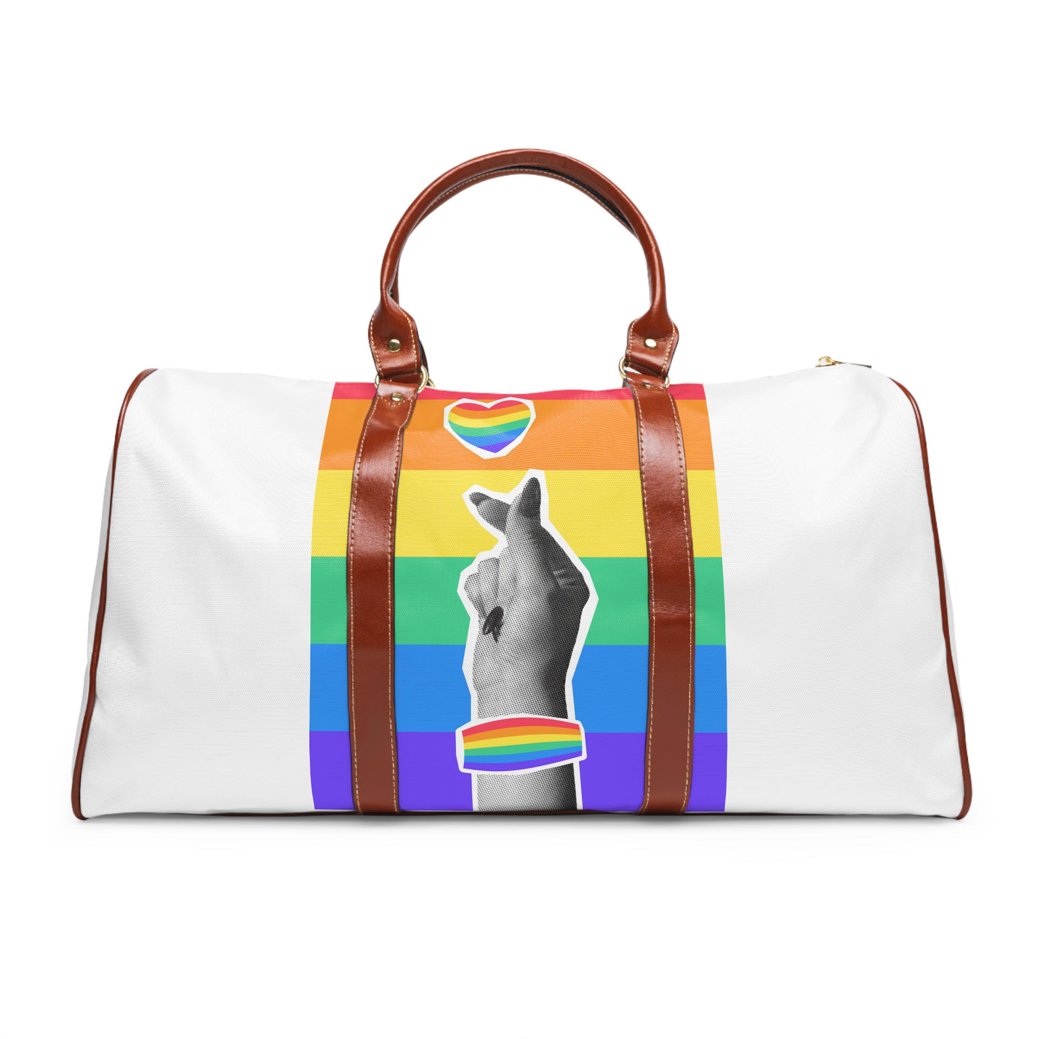 Lgbtq Trendy Retro Collage Halftone Hands Waterproof Travel Bag