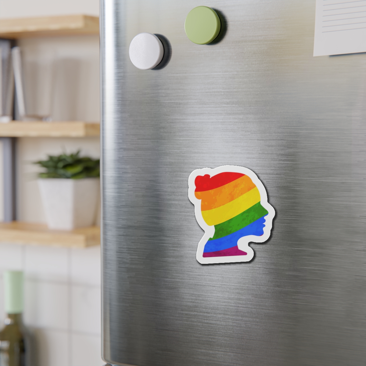 Black Detailed Realistic Girls Face Profile With Lgbt Pride Flag Isolated White Die Cut Magnets - Image 9