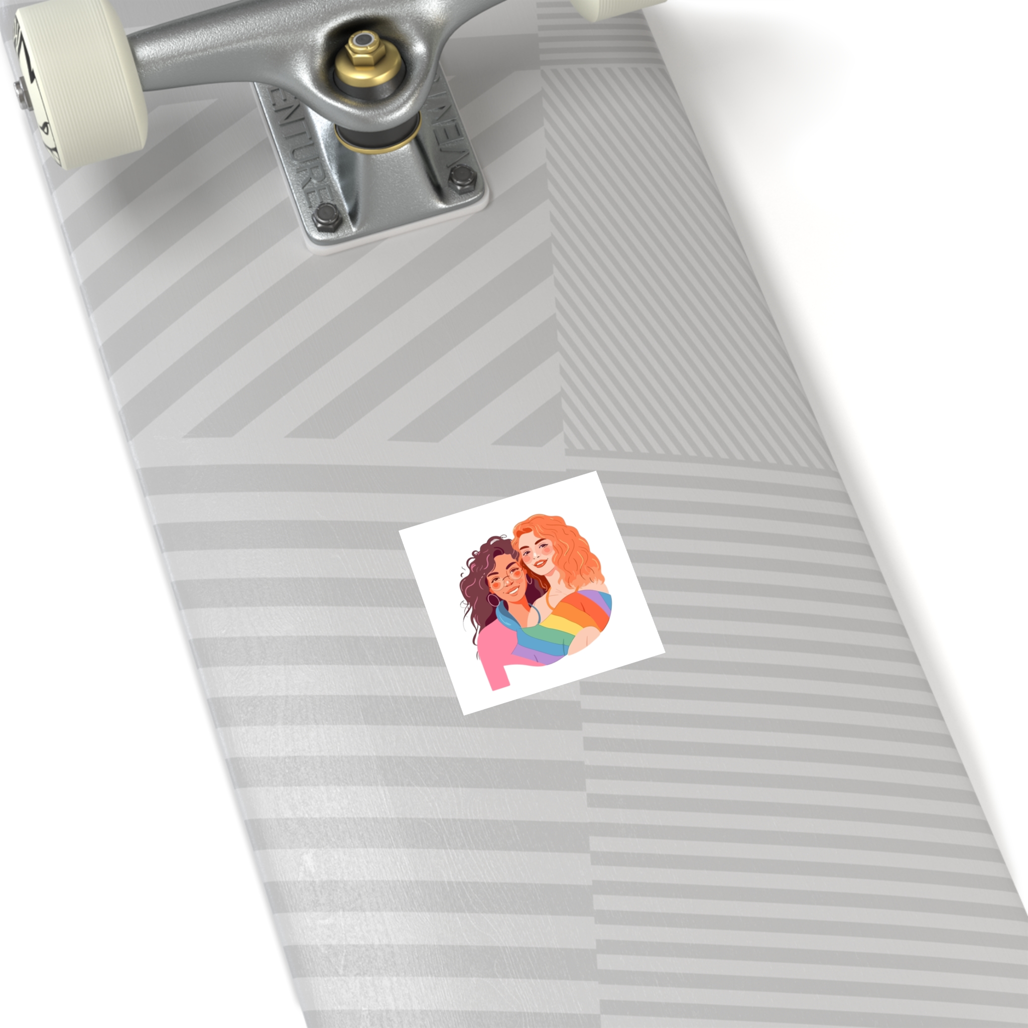 Portrait Lesbian Couple With Rainbow Flag Concept Lgbtq Illustration Couple Laminate Stickers Square - Image 12