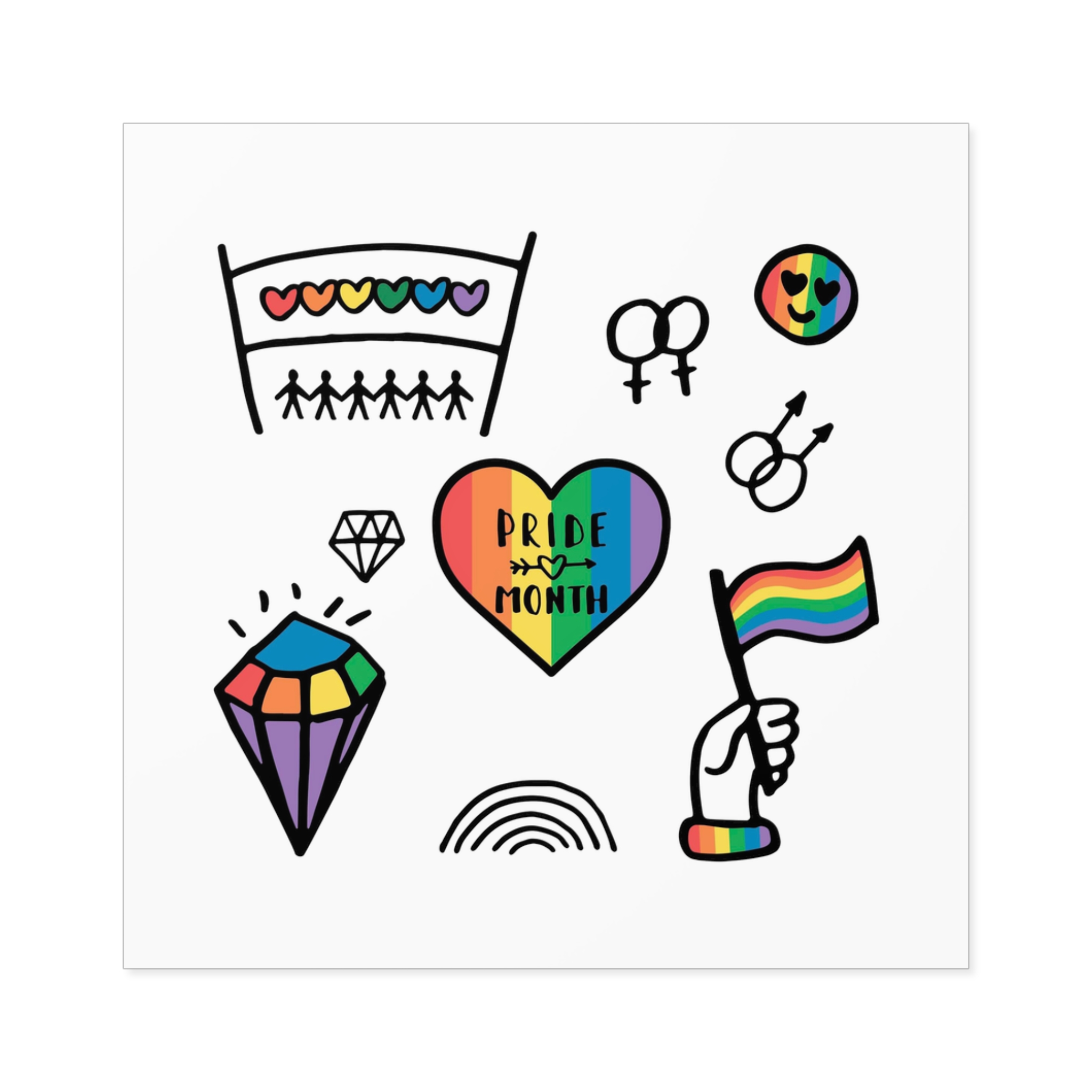 Lgbt Doodle Set Rainbow Flag Pride Month Vector Illustration Laminate Stickers Square - Image 17