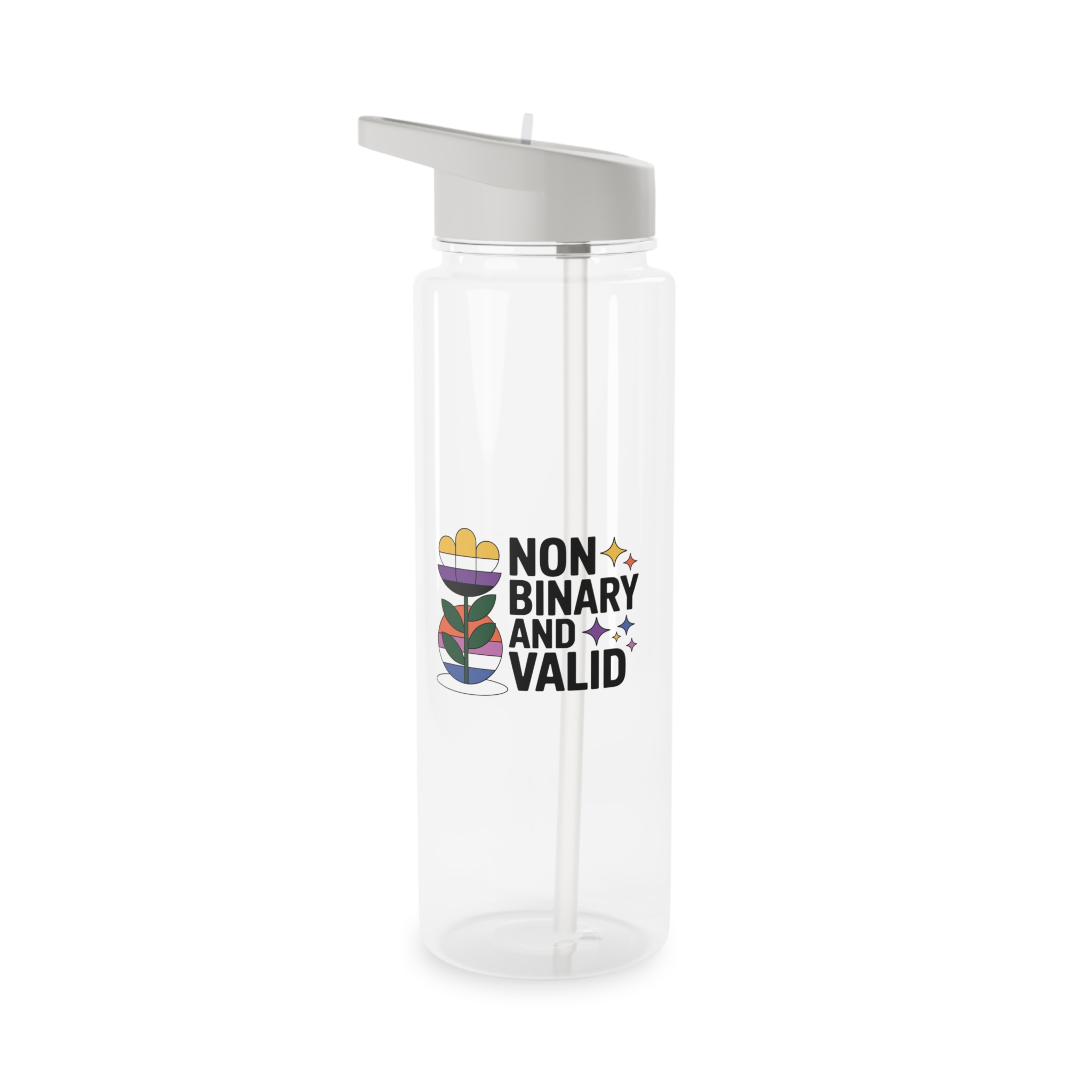 Non Binary Valid T Shirt Design Isolated White Background Tritan Water Bottle - Image 5