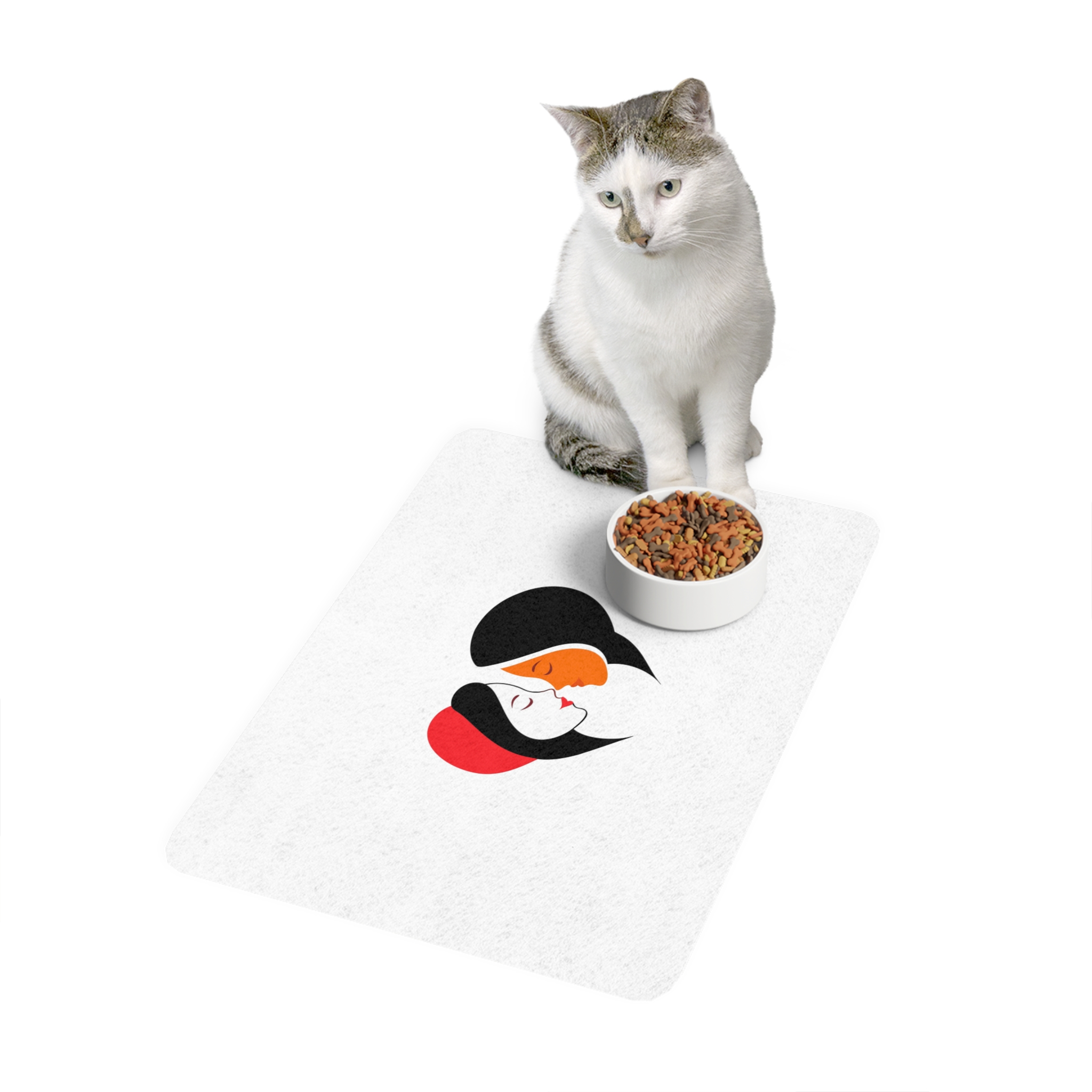 Celebrating Love Interracial Couple Heart Design Pet Food Mat 12x18 - Image 3