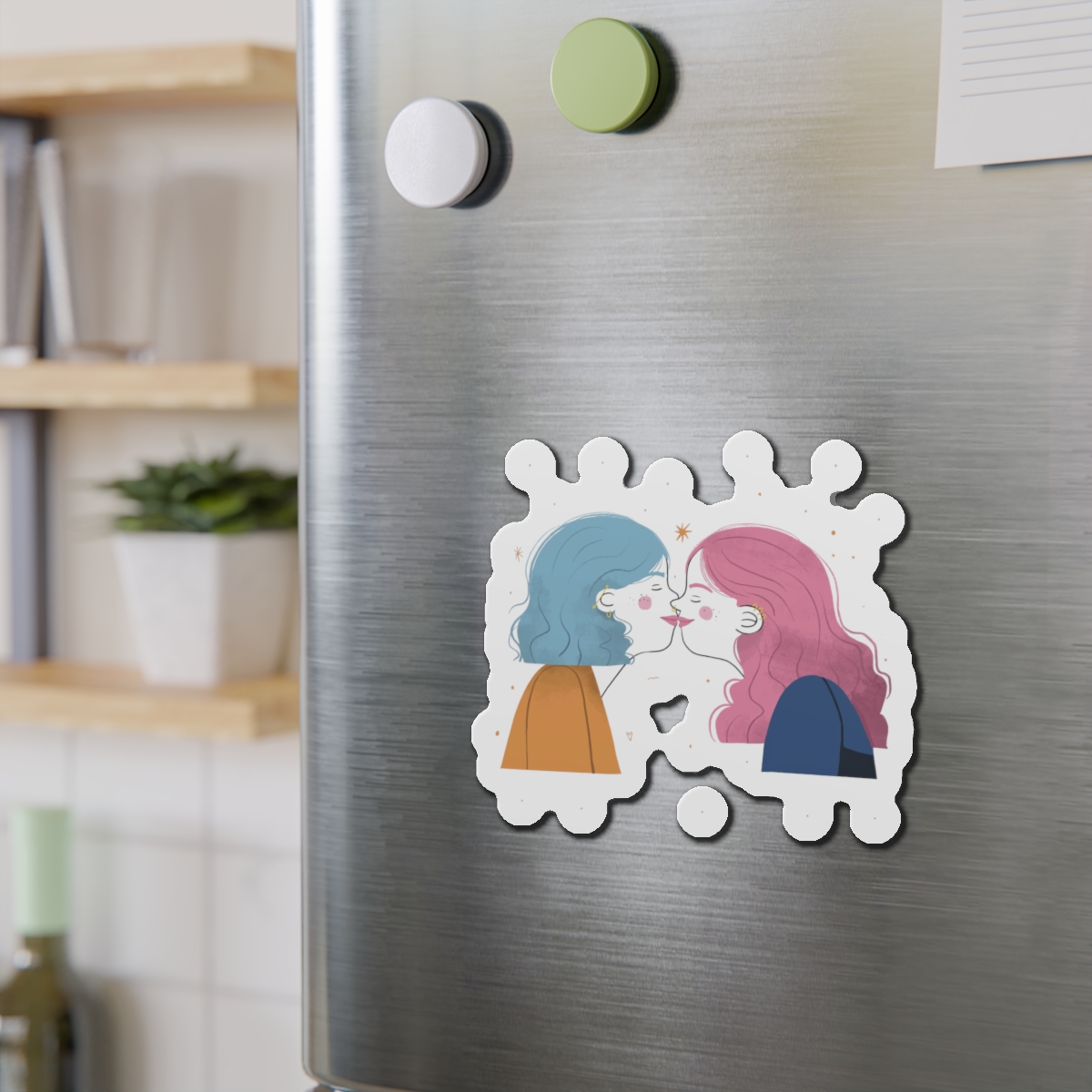 Hand Drawn Affectionate Lesbian Kiss Die Cut Magnets - Image 12