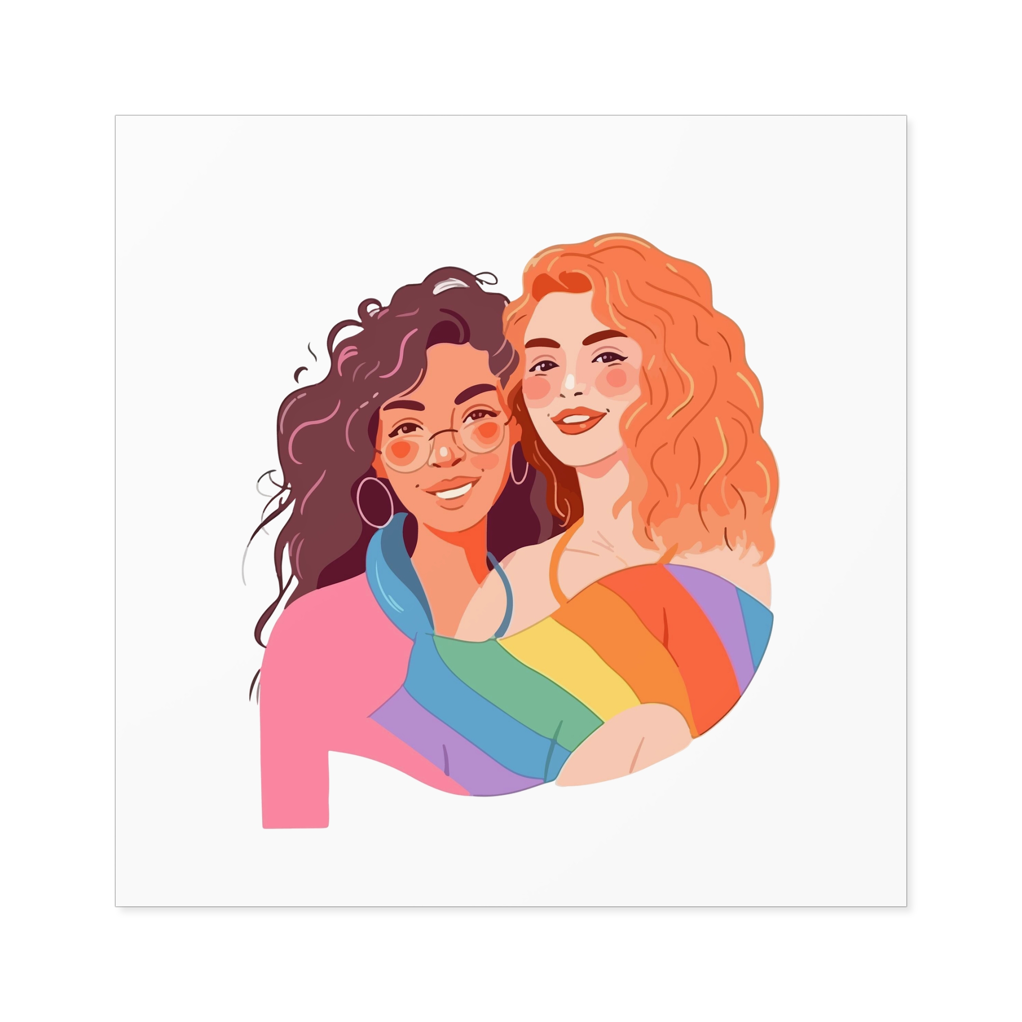 Portrait Lesbian Couple With Rainbow Flag Concept Lgbtq Illustration Couple Laminate Stickers Square - Image 49