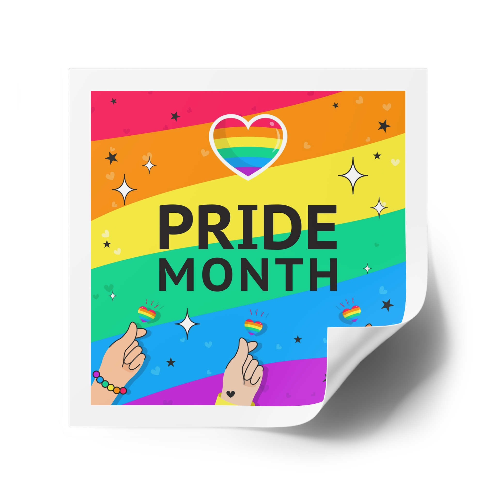 Pride Month Greeting Card Vector Illustration Hand Symbol Mini Heart Rainbow Flag Laminate Stickers Square - Image 46