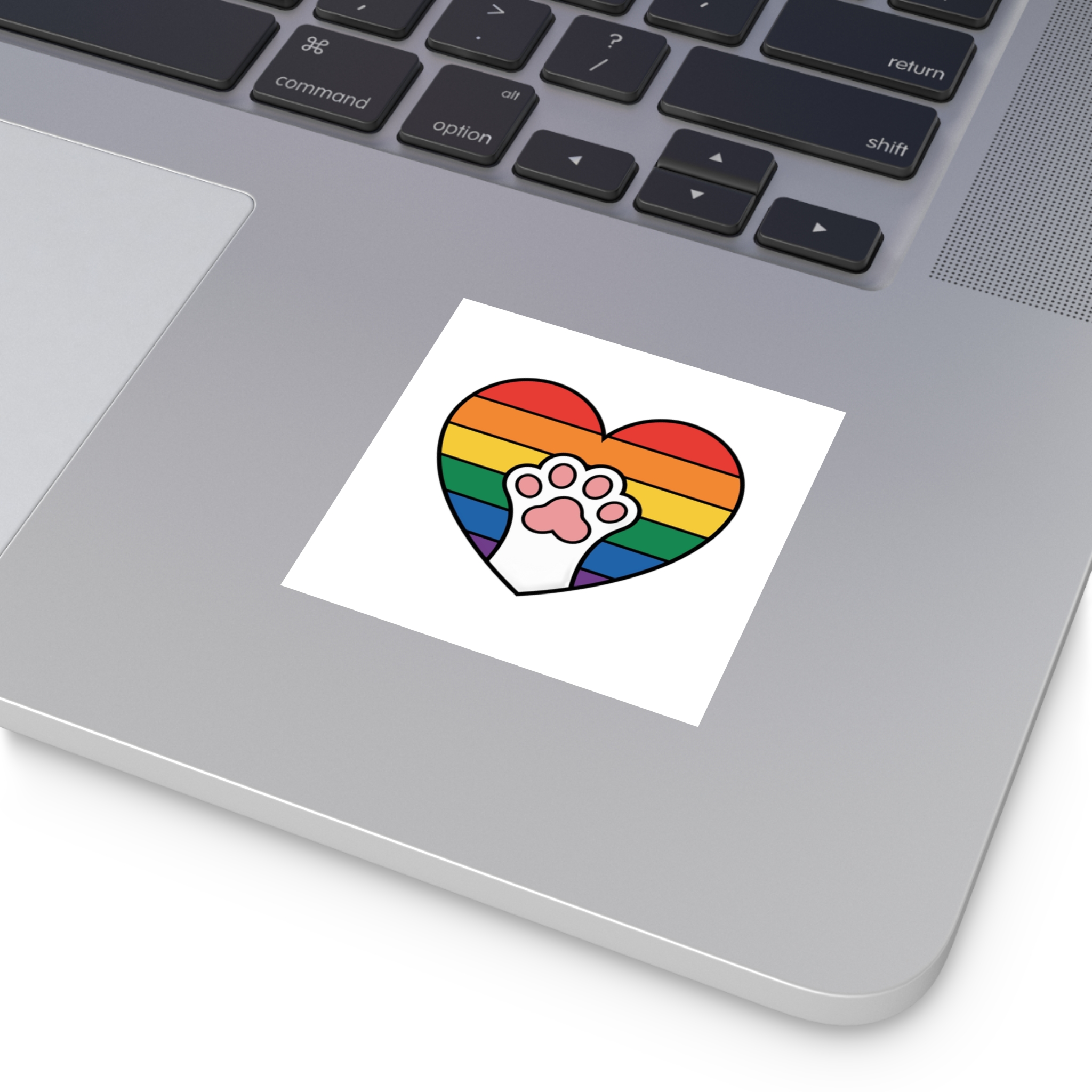 Rainbow Heart With Cute Cat Paw Pride Illustration Laminate Stickers Square - Image 3