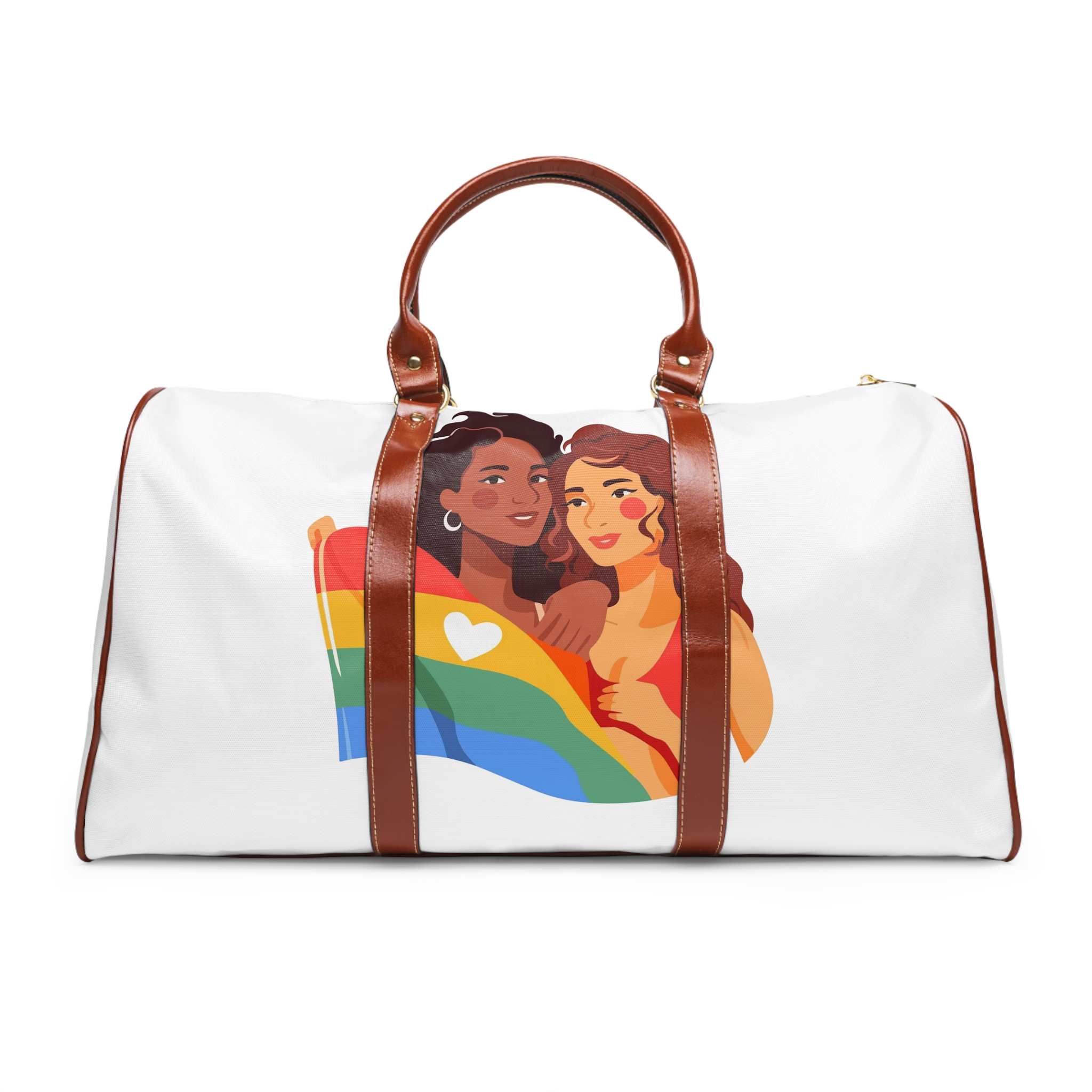 Portrait Lesbian Couple With Rainbow Flag Concept Lgbtq Waterproof Travel Bag