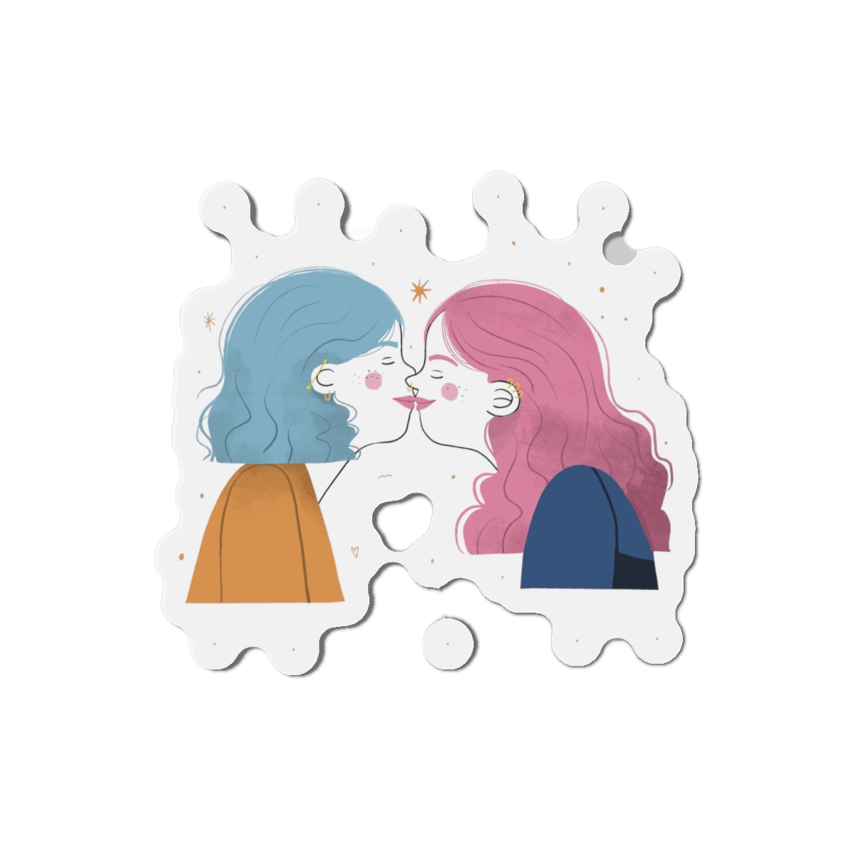 Hand Drawn Affectionate Lesbian Kiss Die Cut Magnets - Image 7