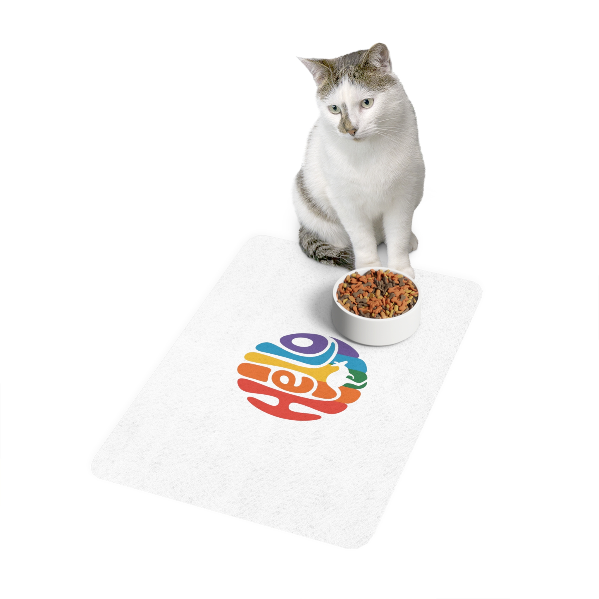 Hello Multicolor Logo Pet Food Mat 12x18 - Image 3