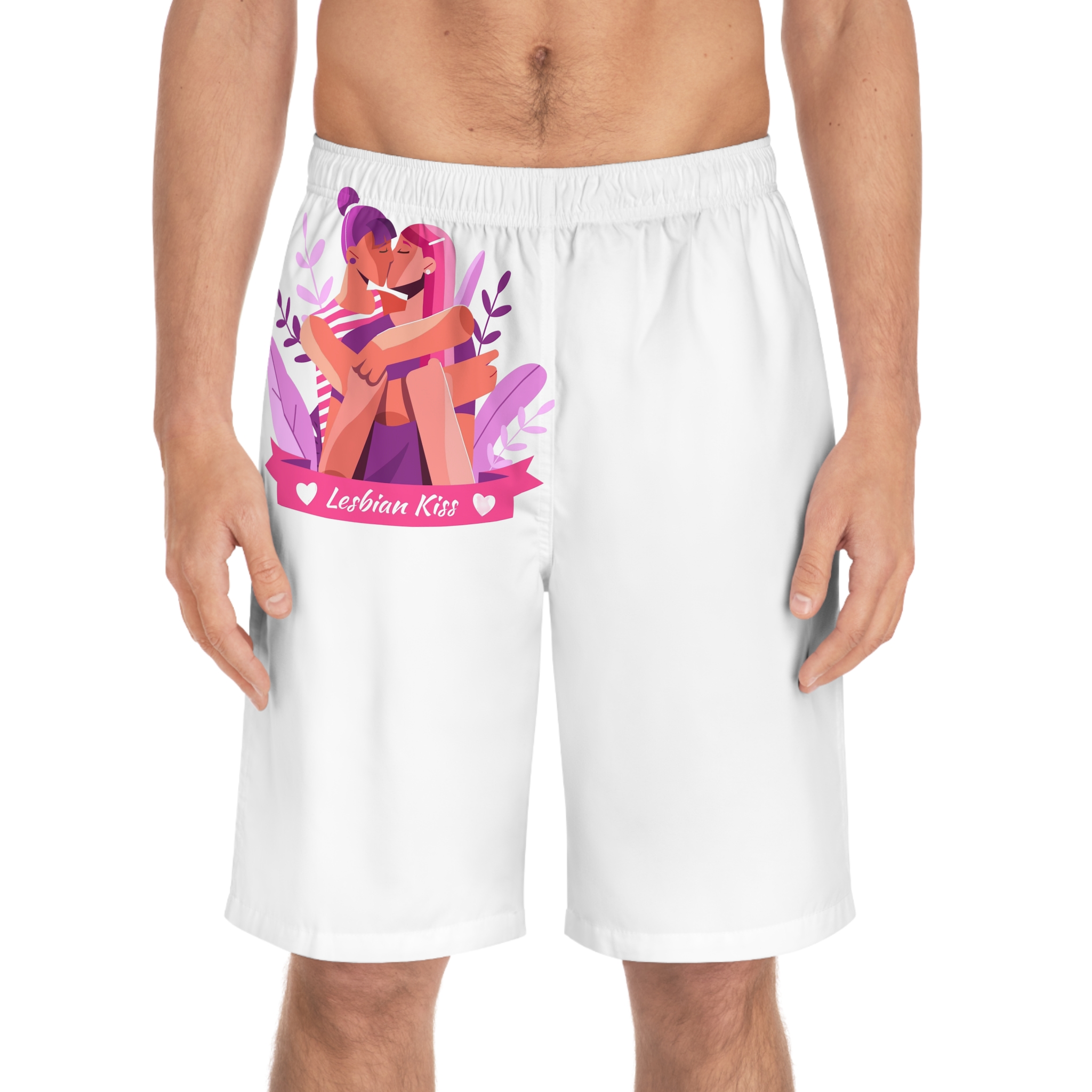 Flat Lesbian Kiss Illustrated Mens Board Shorts Aop - Image 3