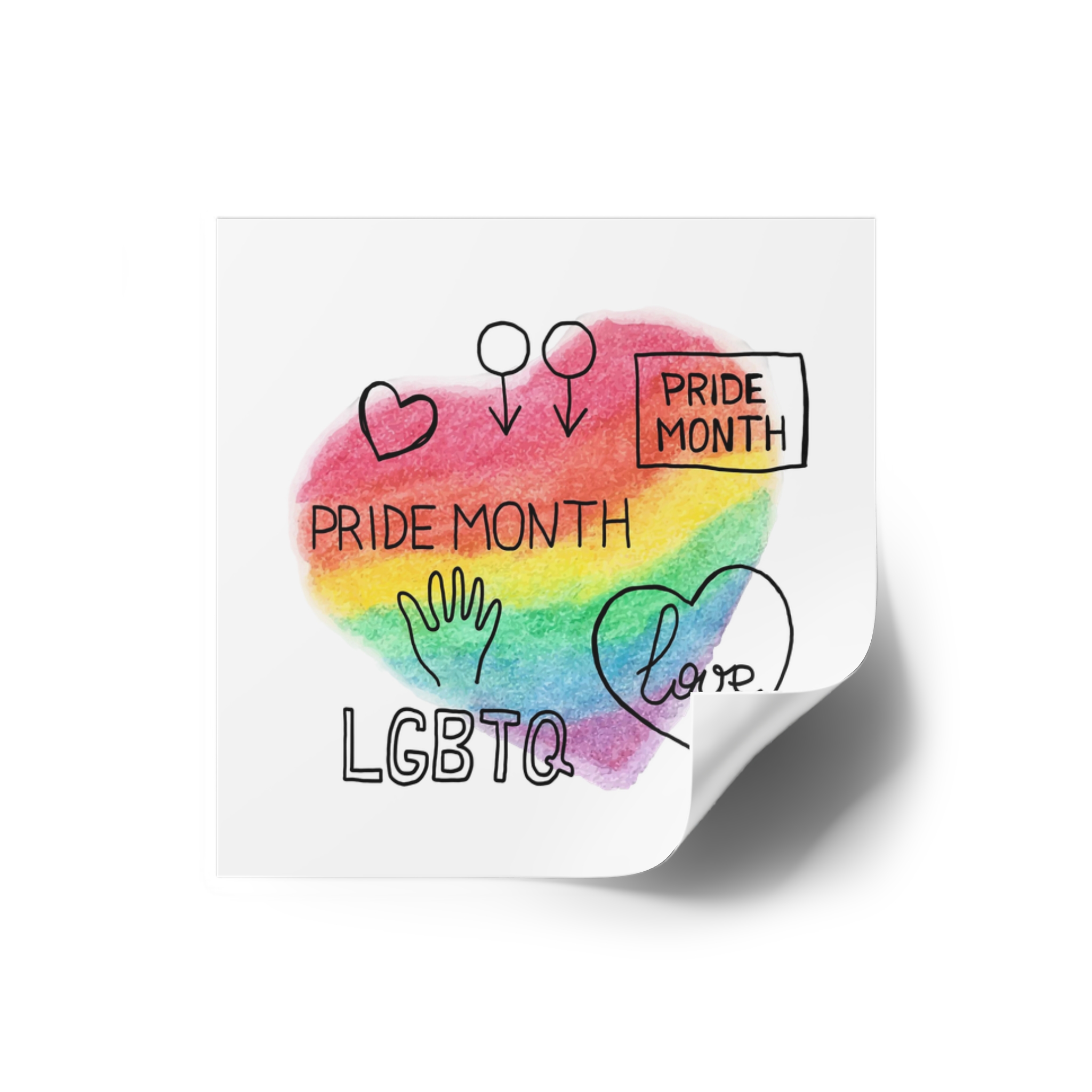 Lgbtq Hand Drawn Symbols Rainbow Coloured Heart Background Laminate Stickers Square - Image 66