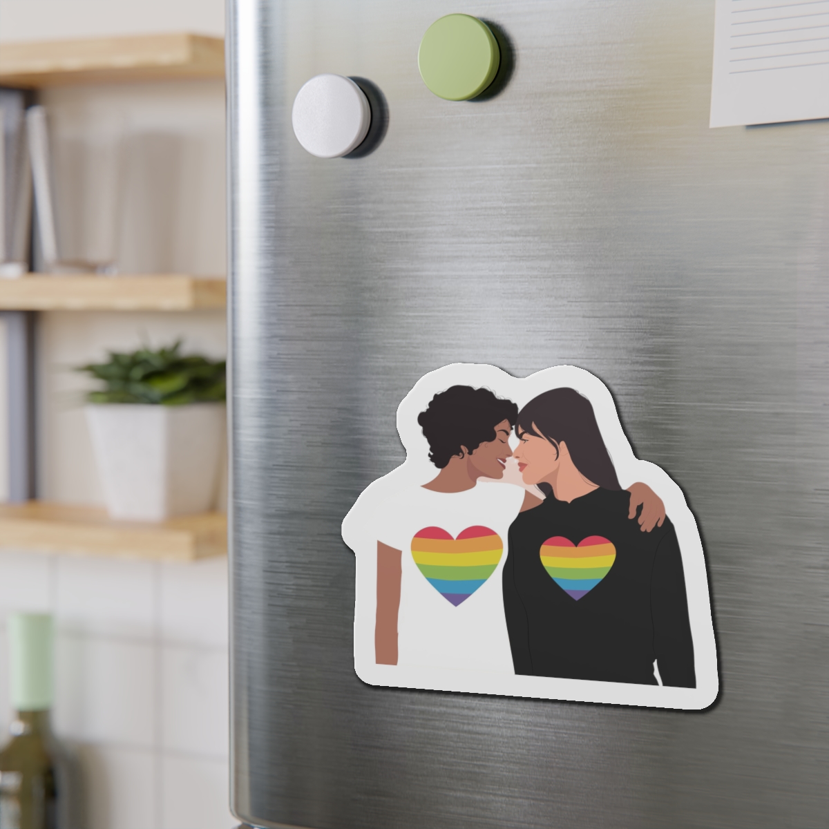 Embracing Lgbt Couple Couple Girls Love Smiling Each Other Die Cut Magnets - Image 15
