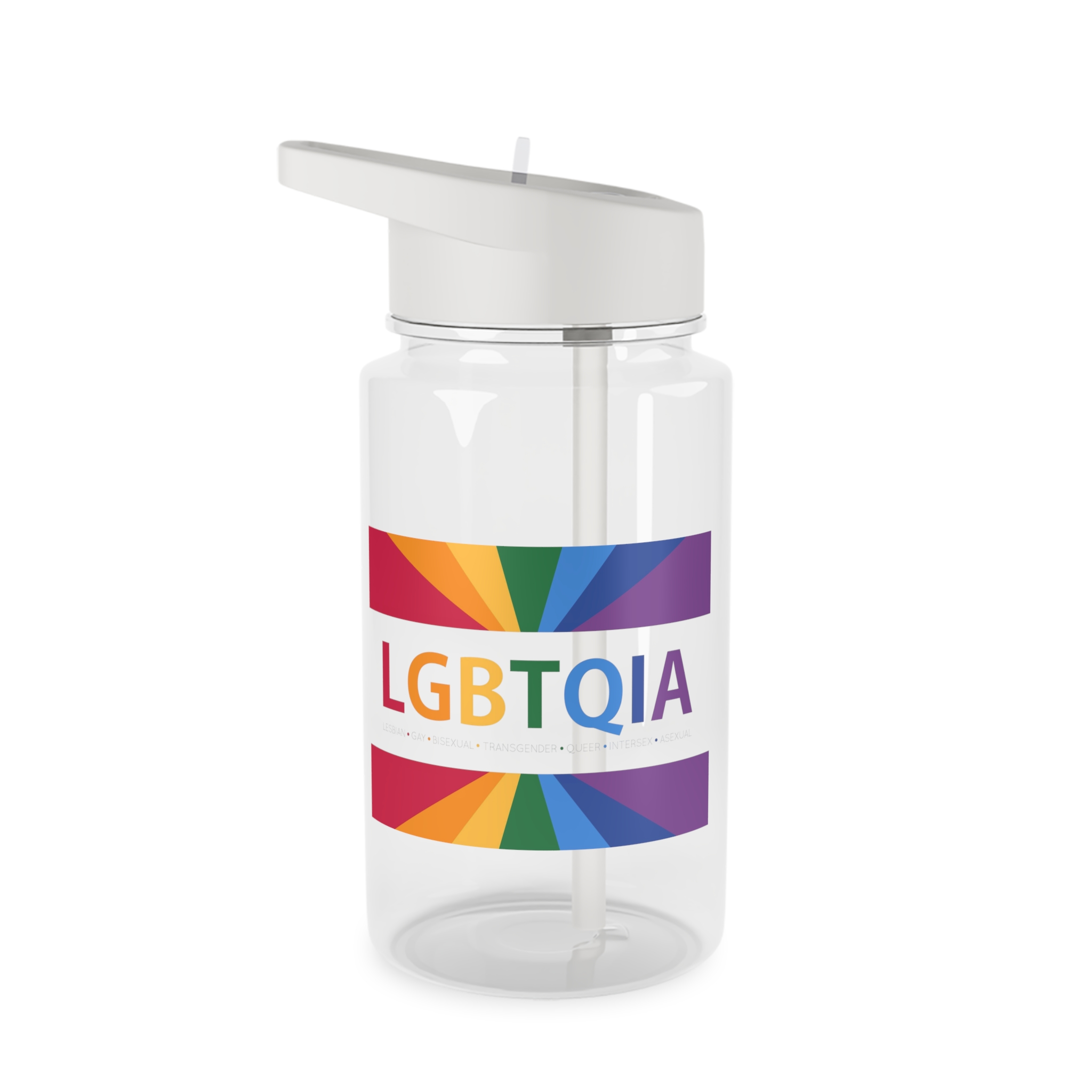 Lgbtqia Text Banner With Rainbow Background Lgbtqia Typography With Lgbt Gay Pride Flag Colours Tritan Water Bottle