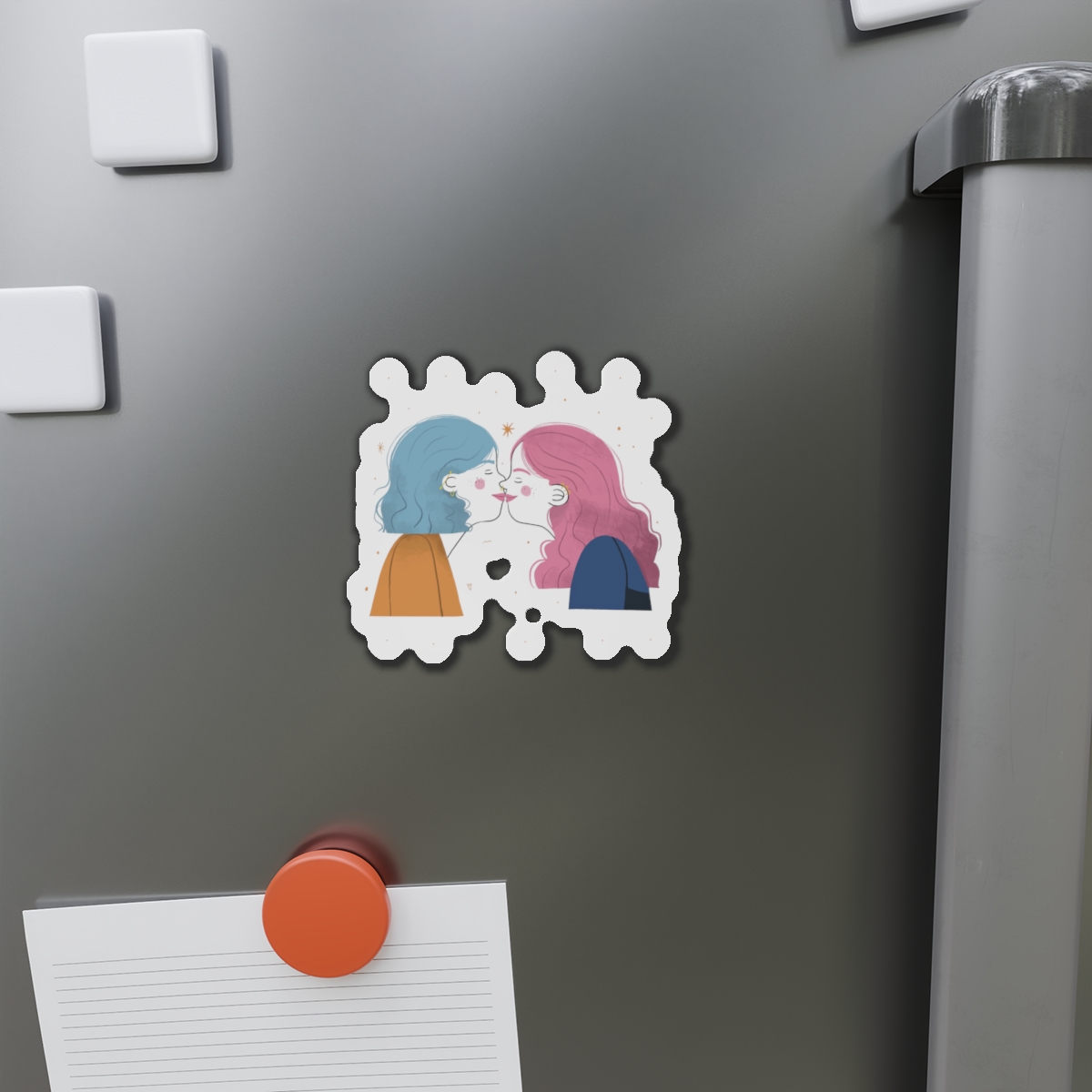 Hand Drawn Affectionate Lesbian Kiss Die Cut Magnets - Image 8