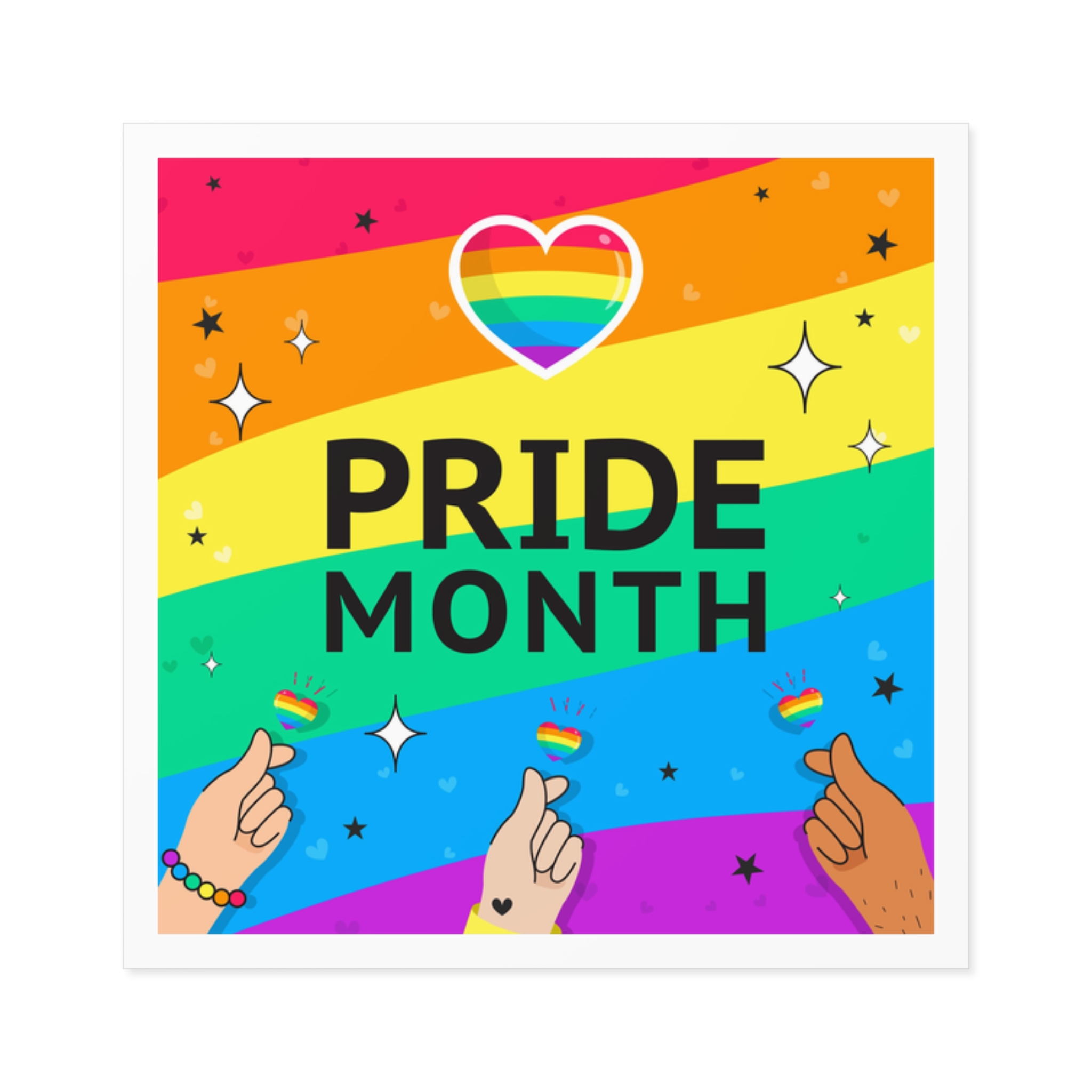 Pride Month Greeting Card Vector Illustration Hand Symbol Mini Heart Rainbow Flag Laminate Stickers Square - Image 5