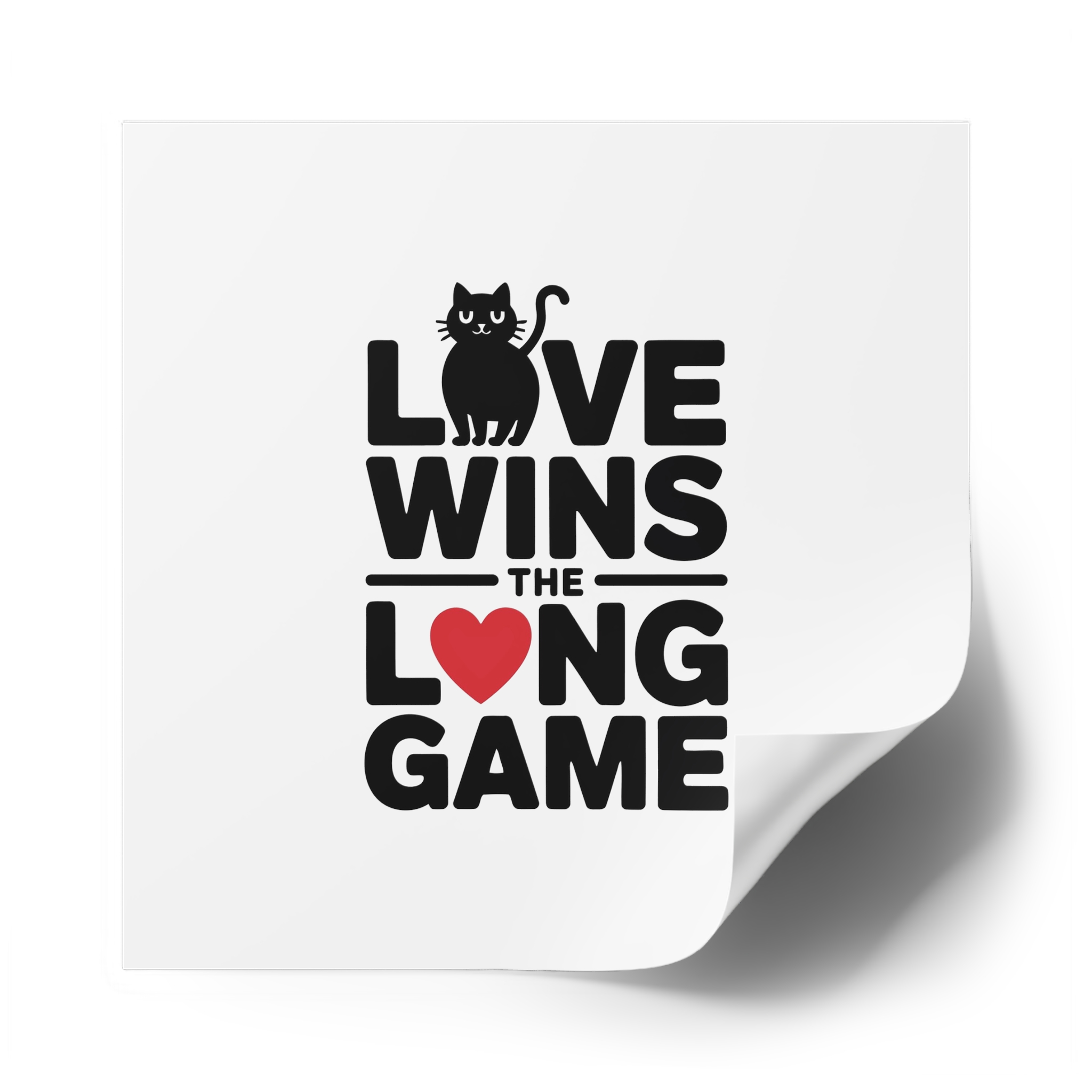 Love Wins Long Game With Black Cat Heart Illustration Laminate Stickers Square - Image 58