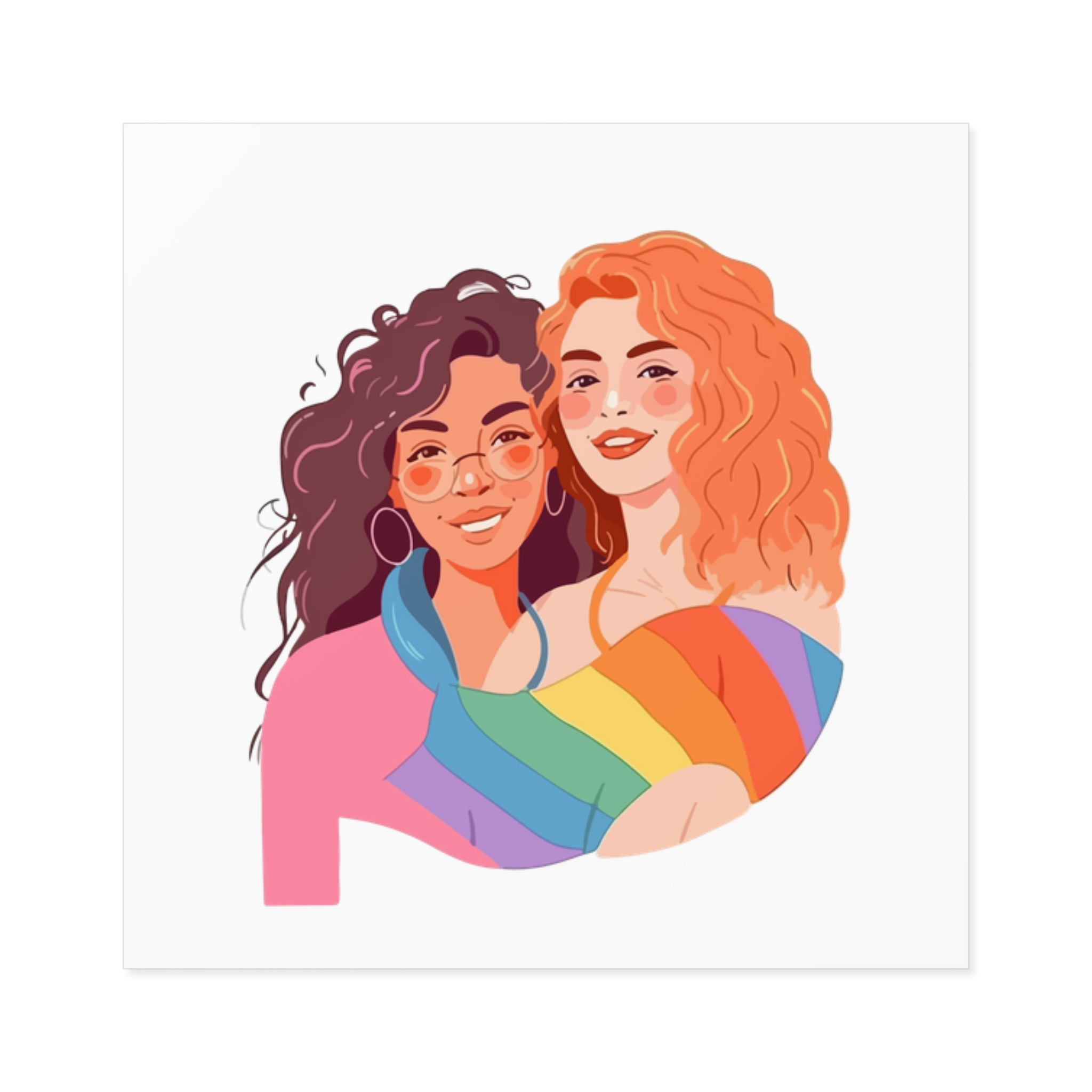 Portrait Lesbian Couple With Rainbow Flag Concept Lgbtq Illustration Couple Laminate Stickers Square - Image 65
