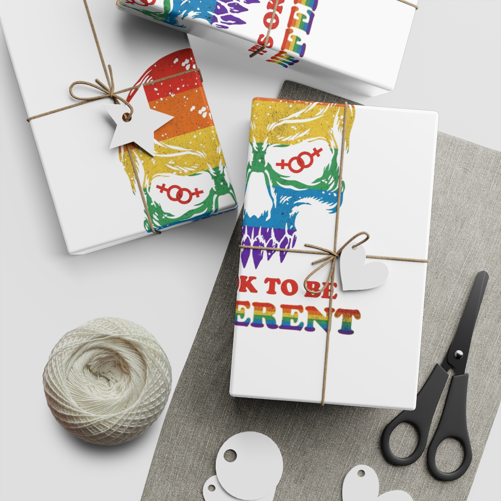 Skull Pride Rainbow Vintage Vector Premium T Shirt Gift Wrapping Paper Sheets 1pc - Image 2