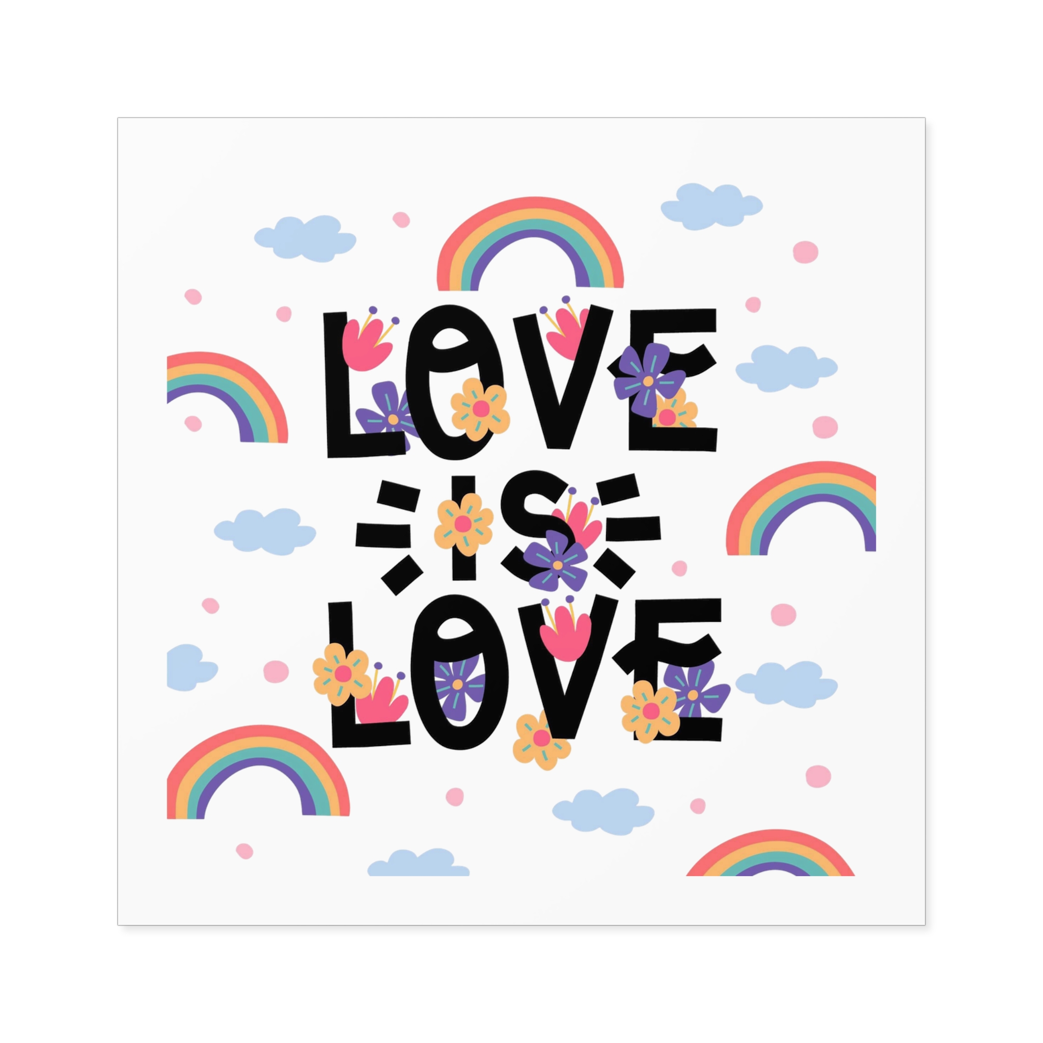 Pride Day Lettering With Rainbows Flowers Laminate Stickers Square - Image 41