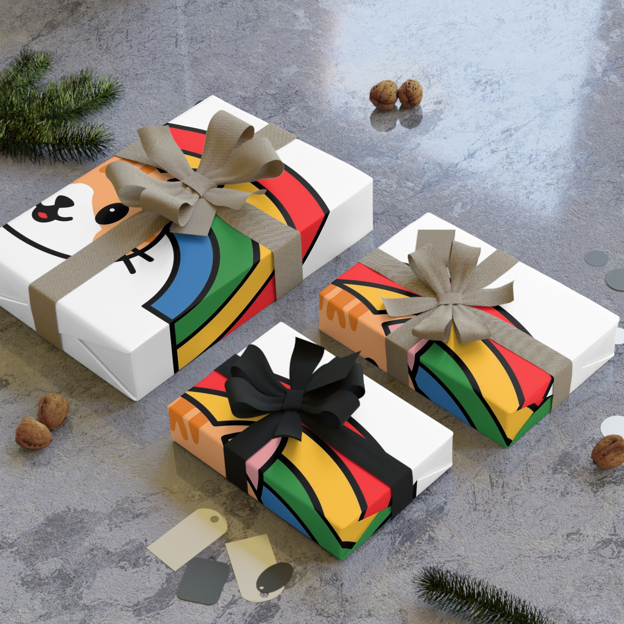 Cartoon Cat Head Illustration With Rainbow Happy Expression(1) Gift Wrapping Paper Rolls 1pc - Image 4