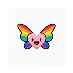 Happy Rainbow Heart Butterfly1 Laminate Stickers Square