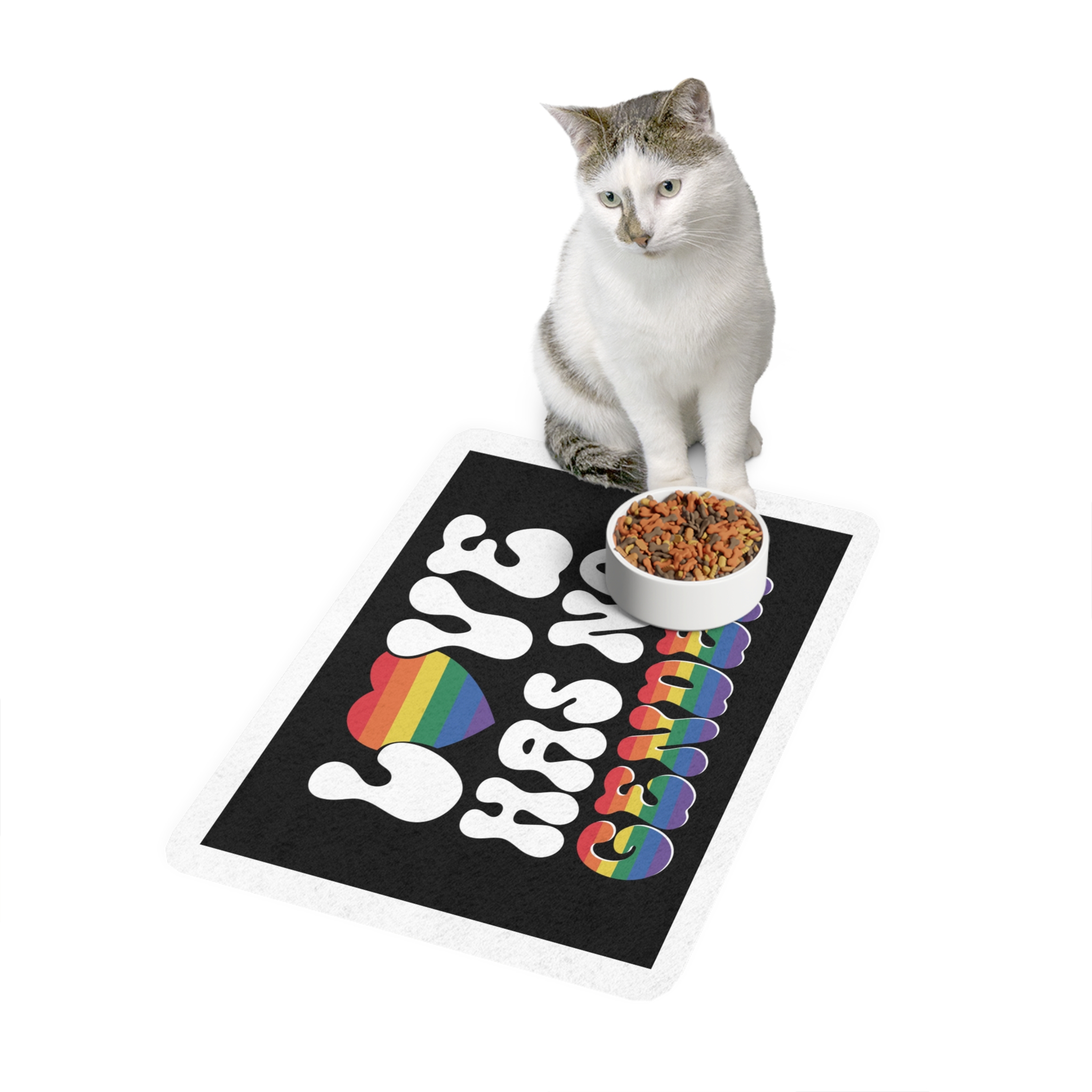 Rainbow Sign That Says Love No Women No Gender Pet Food Mat 12x18 - Image 3