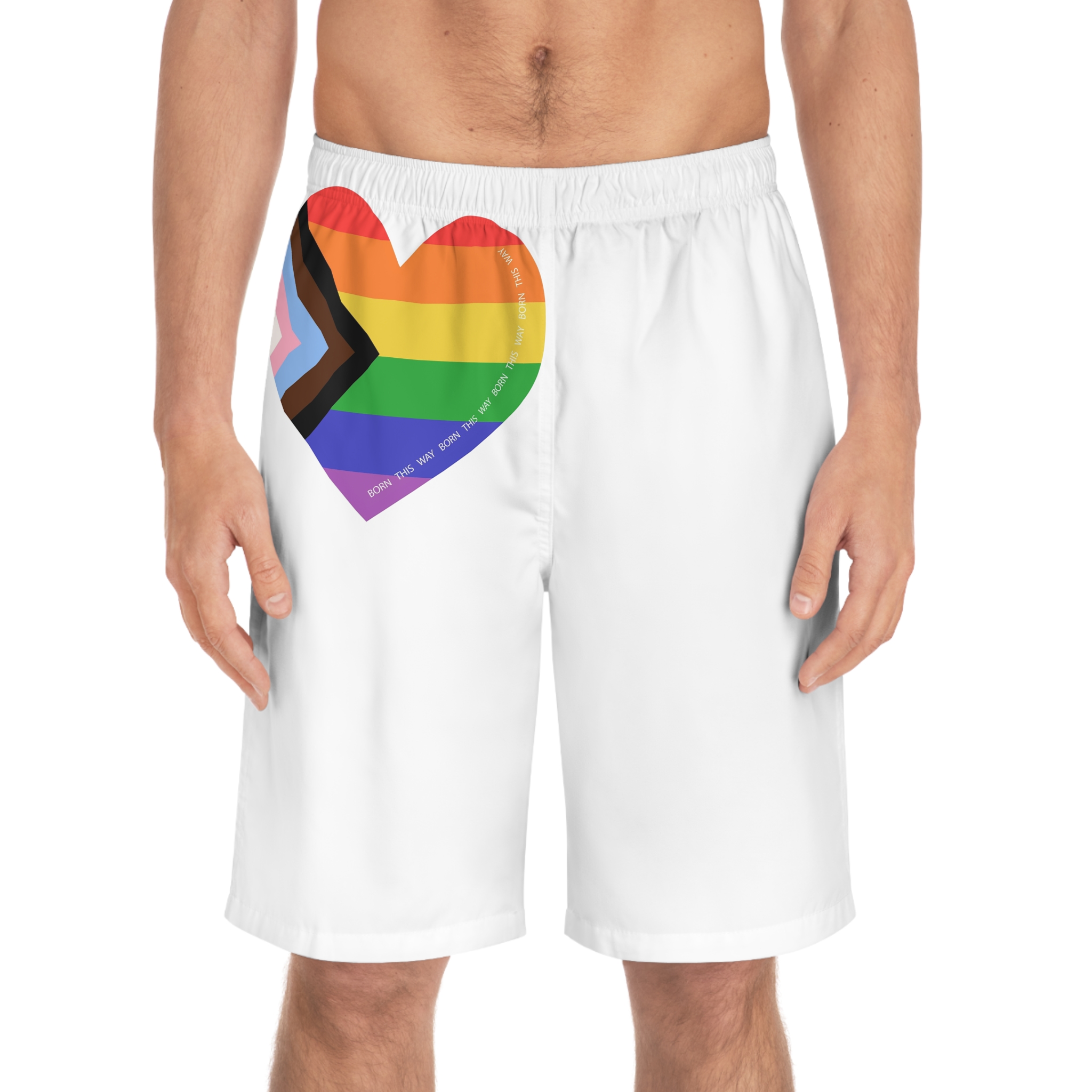 Heart Shaped Lgbtq Flag Flat Vector Illustration Mens Board Shorts Aop - Image 3