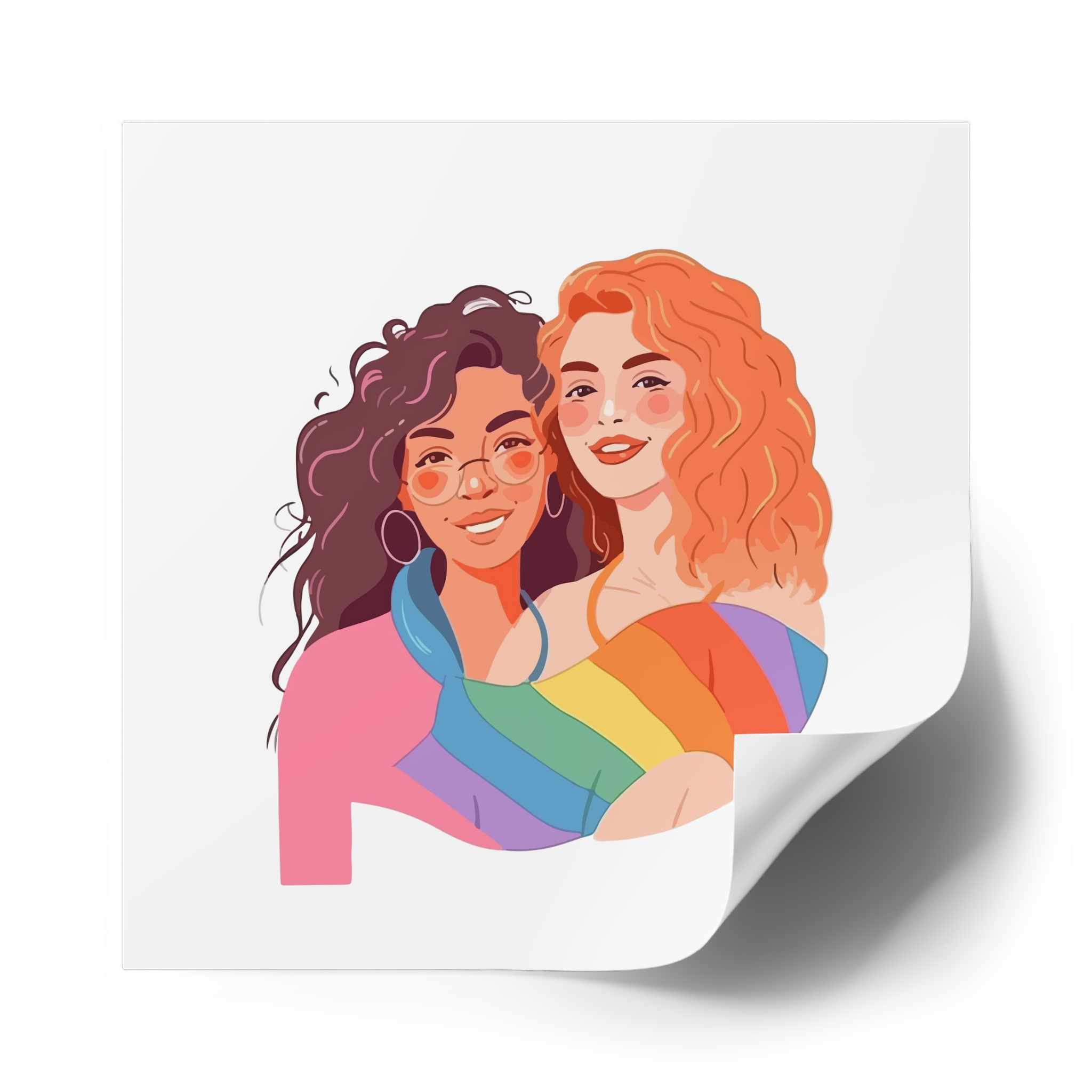 Portrait Lesbian Couple With Rainbow Flag Concept Lgbtq Illustration Couple Laminate Stickers Square - Image 58