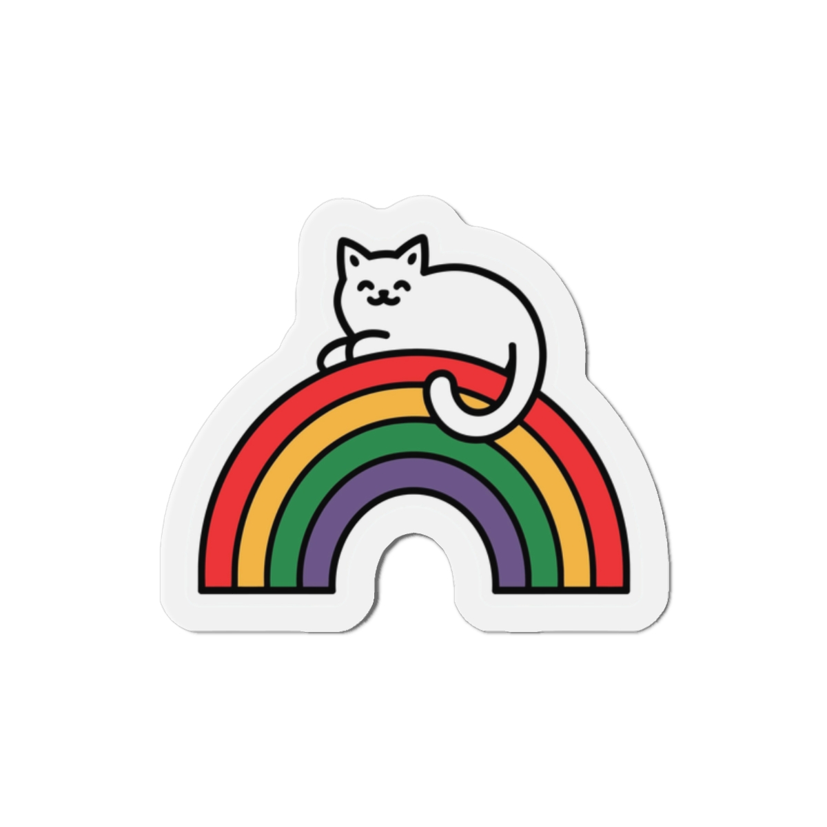 Cartoon Cat Lying Rainbow Illustration With Cheerful Expression Die Cut Magnets