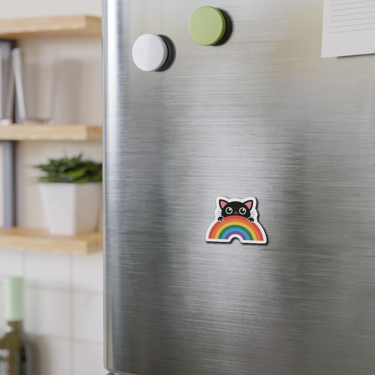 Black Cat With Rainbow Icon Pride Pet Design Vector Illustration Die Cut Magnets - Image 3