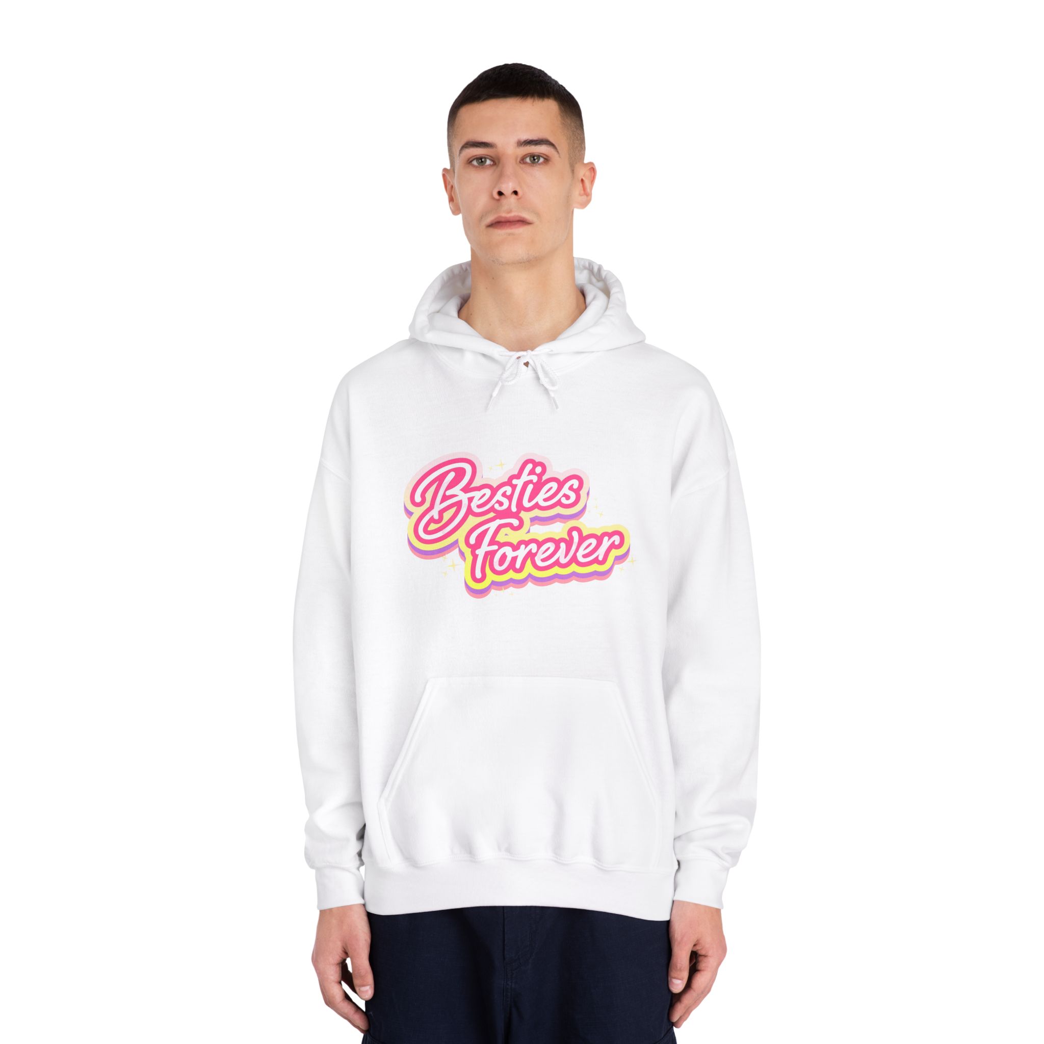 Pink Besties Forever Lettering Logo Unisex Dryblend Hooded Sweatshirt - Image 3