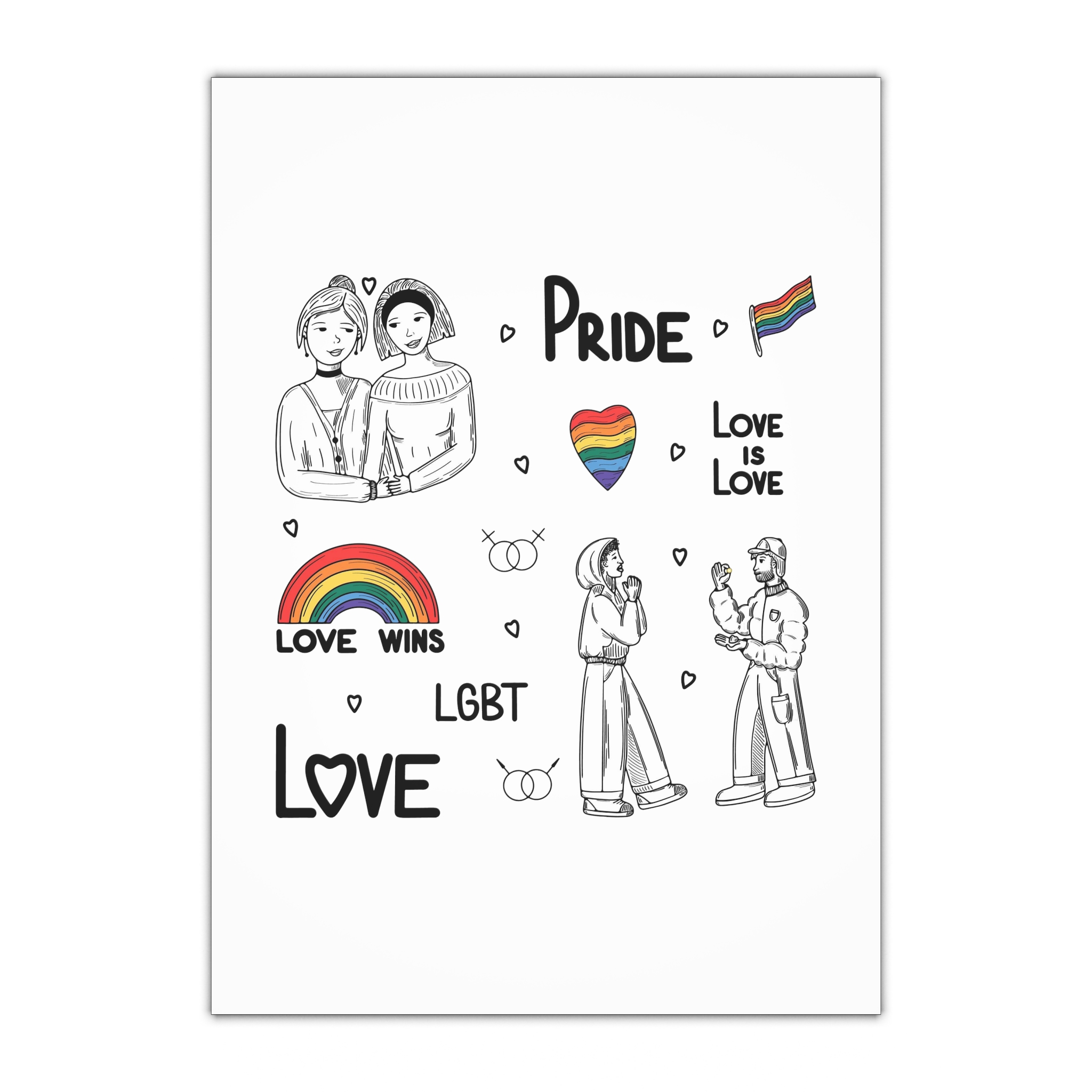 Engraving Hand Drawn Set Lgbt Elements Pride Collection Gift Wrapping Paper Sheets 1pc