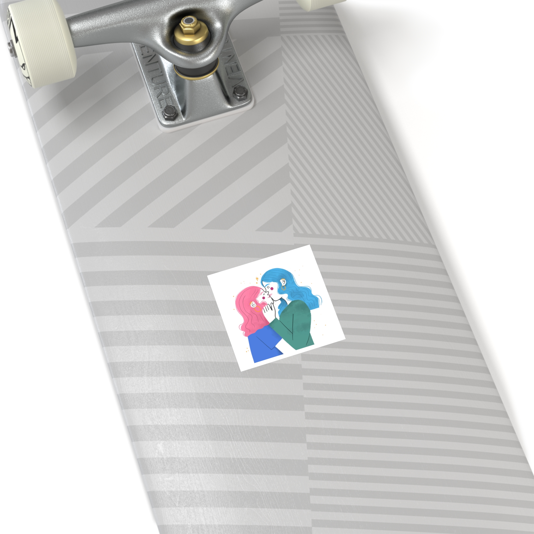 Hand Drawn Lesbian Kiss Illustration Laminate Stickers Square - Image 68