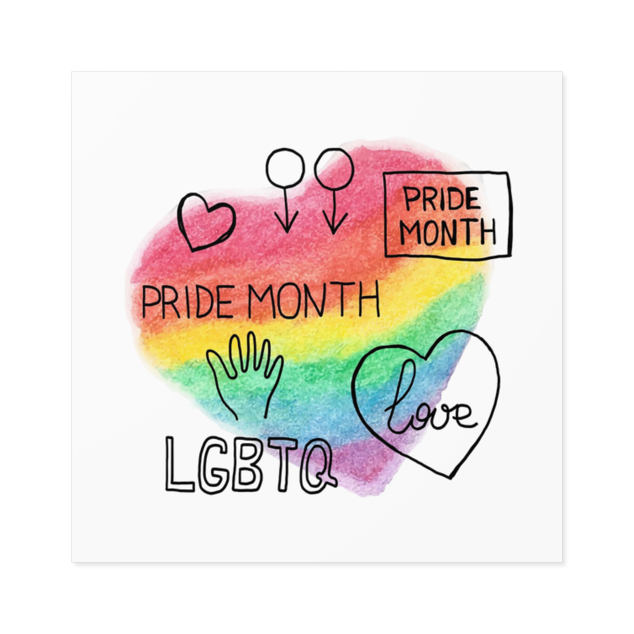 Lgbtq Hand Drawn Symbols Rainbow Coloured Heart Background Laminate Stickers Square